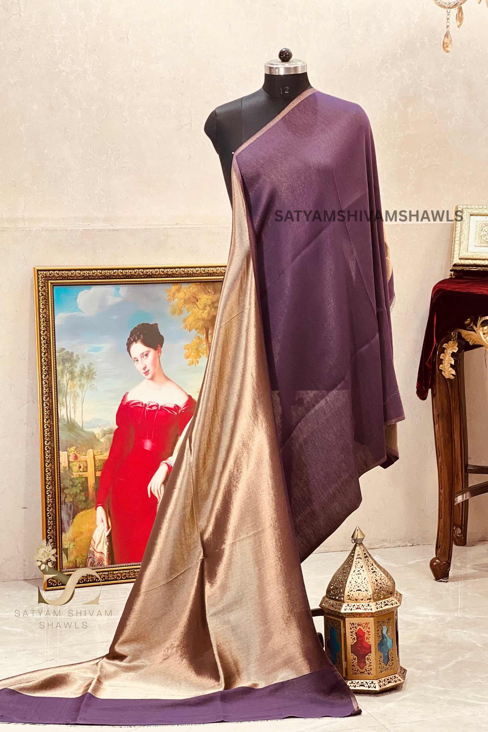 Noor-e-zari twilight reversible shawl,violet