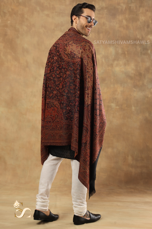 TURKEY ARABIC PAISLEY  KANI WOVEN SHAWL,WARM AND SOFT,VINTAGE BLACK