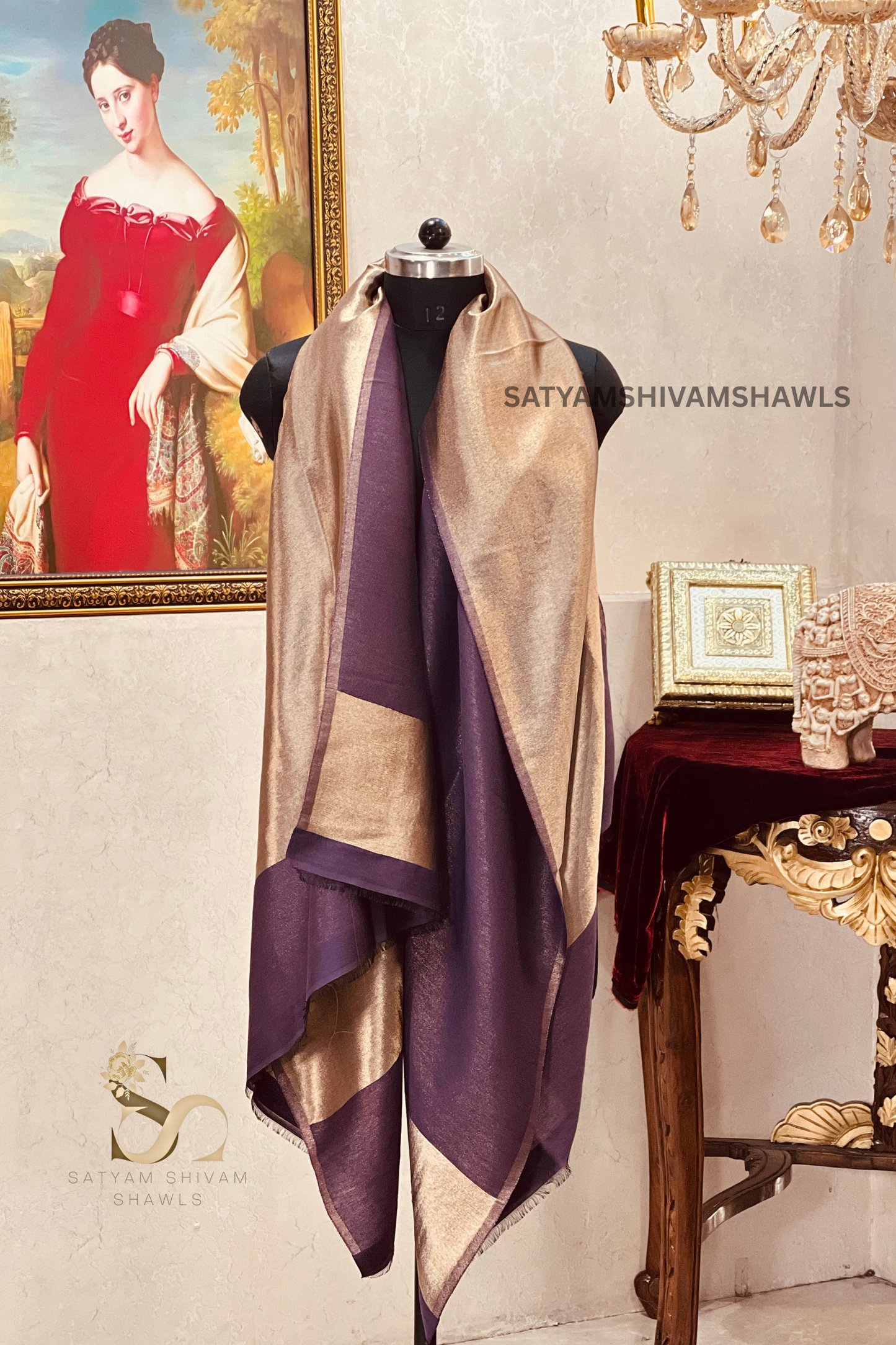 Noor-e-zari twilight reversible shawl,violet