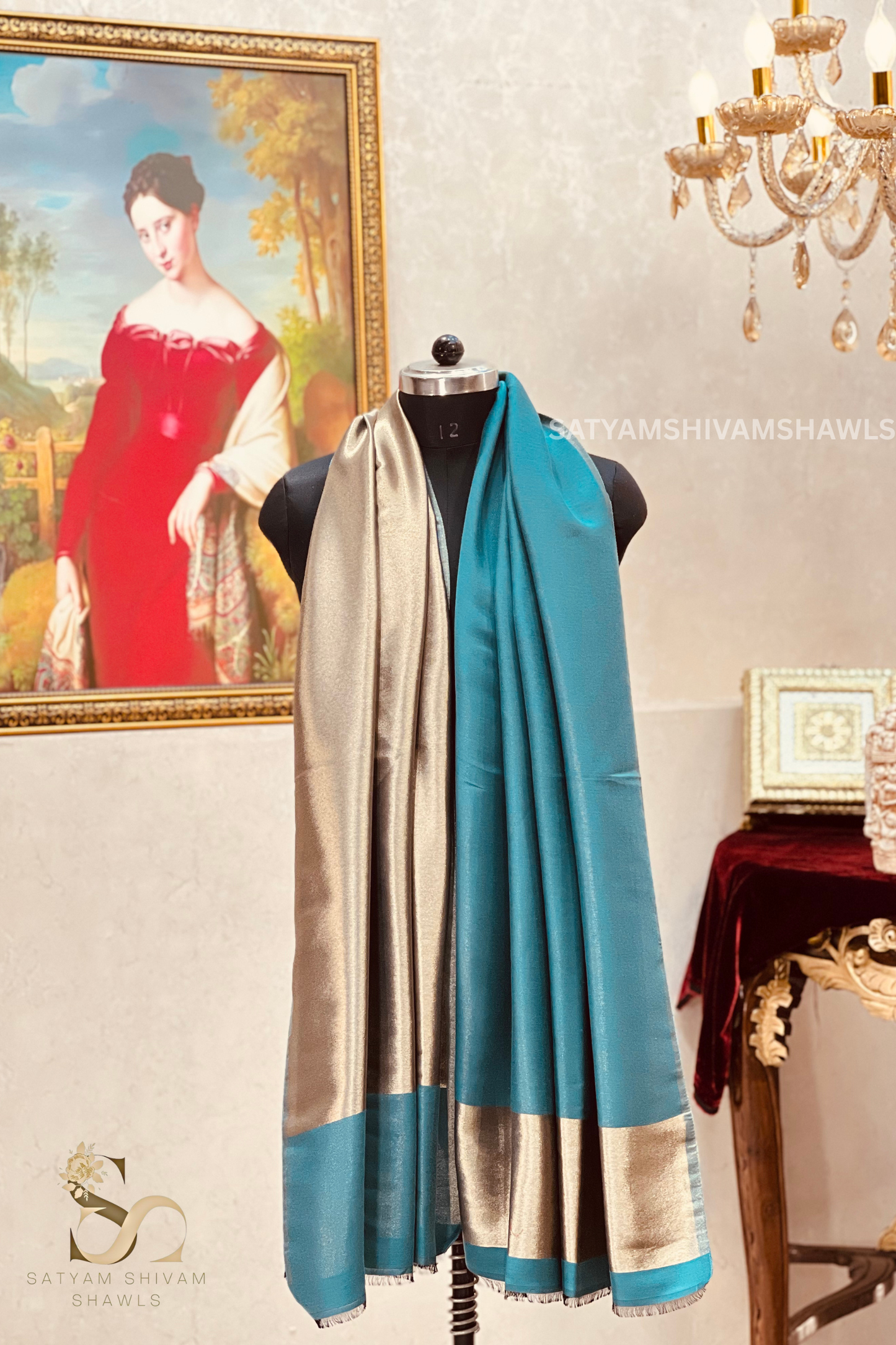 Noor-e-zari twilight reversible shawl,black