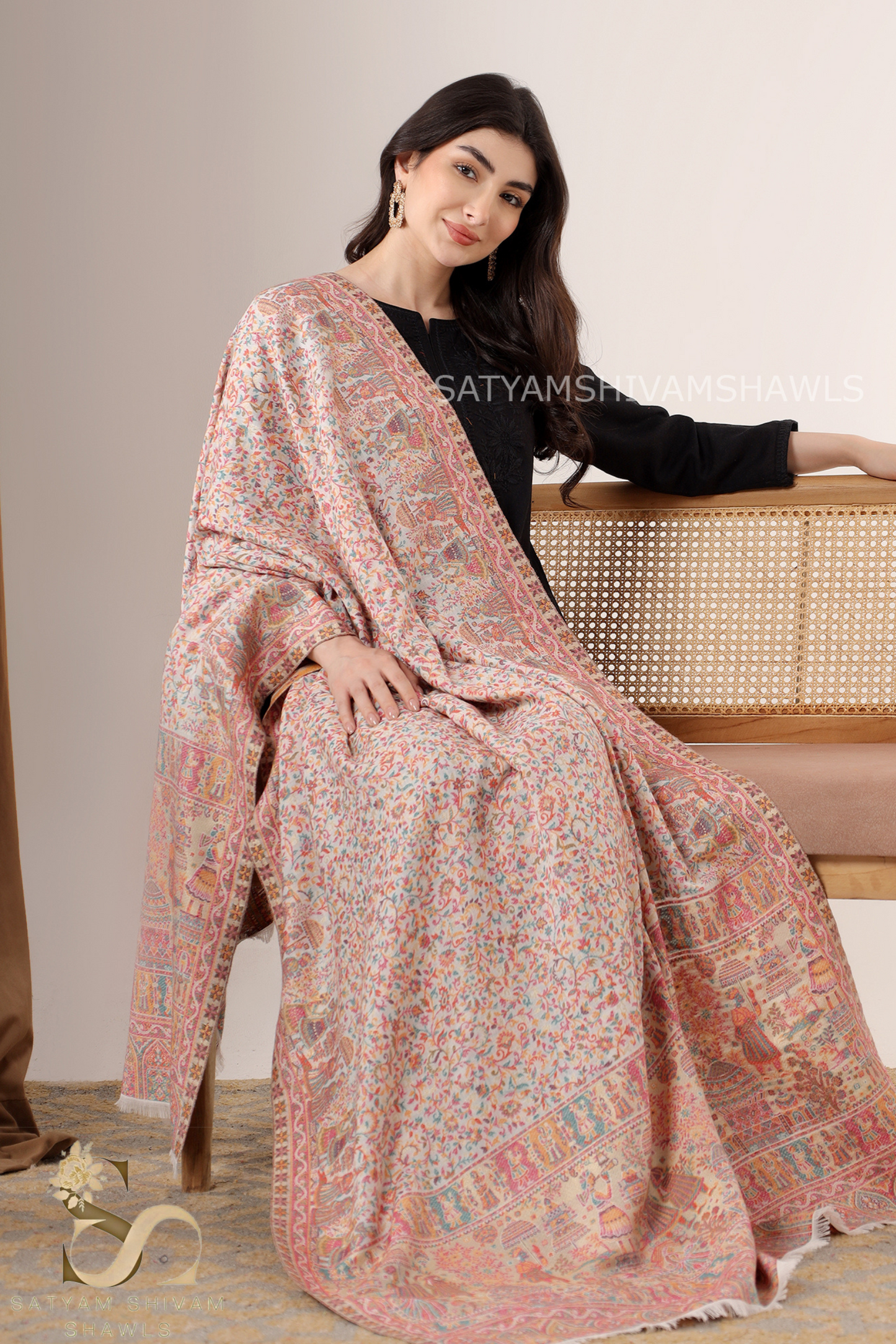 MOONLIGHT MUGHAL DARBAR PALLA PASHMINA BLEND WOOL SHAWL