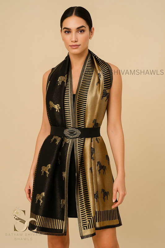 Twilight reversible horse moonlight design stole ,black