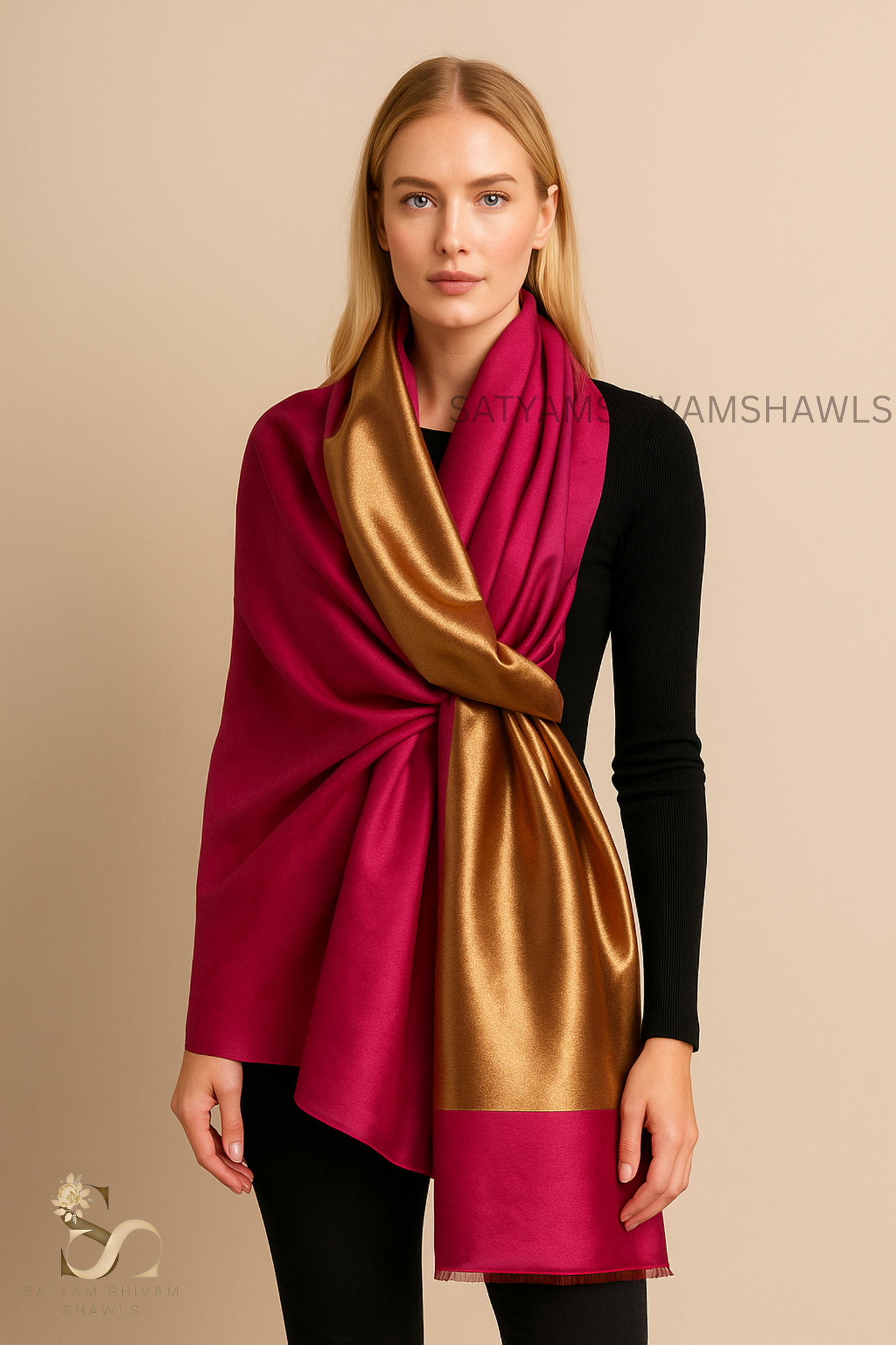 moonlight zari reversible shawl, hot pink