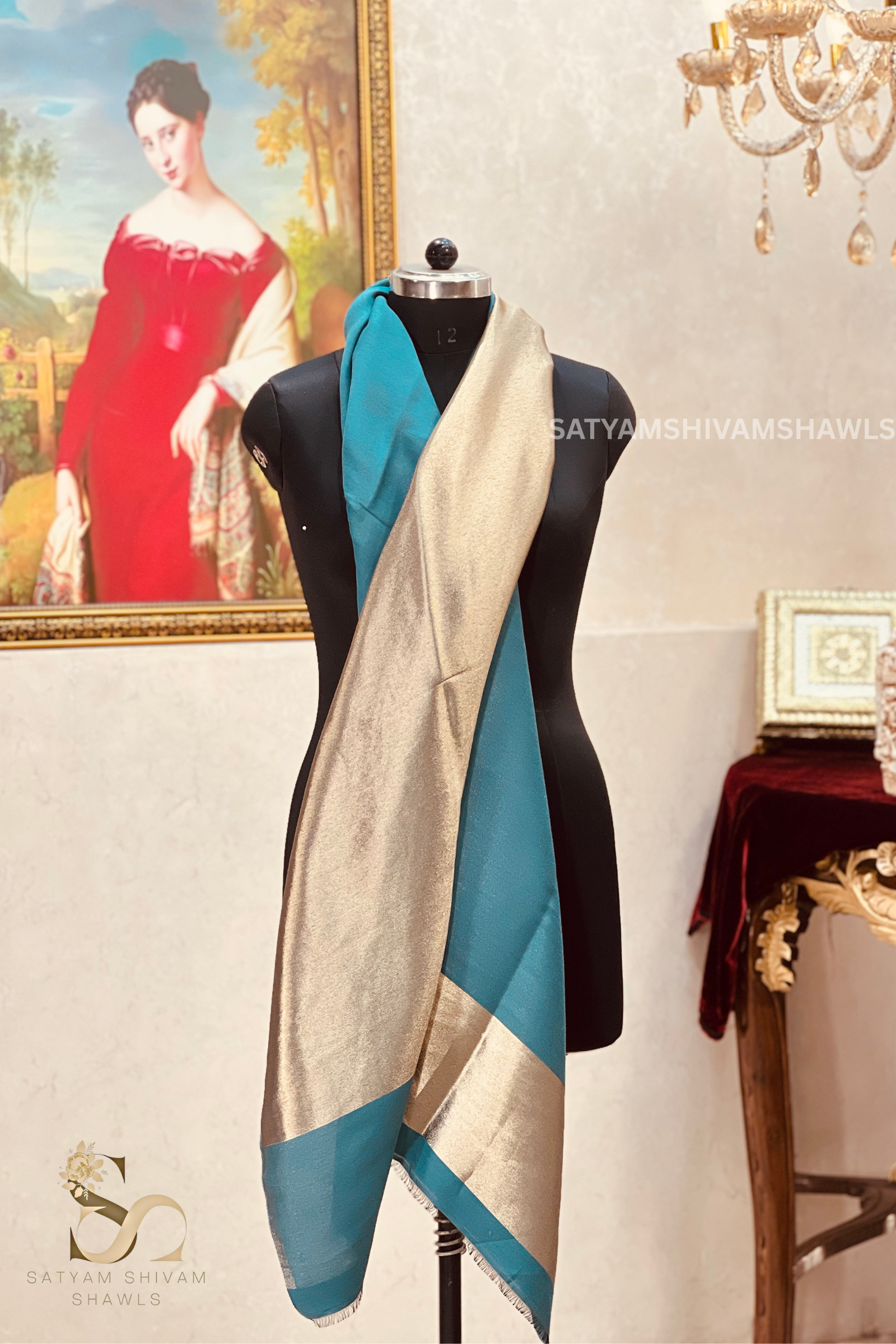 Noor-e-zari twilight reversible shawl,black