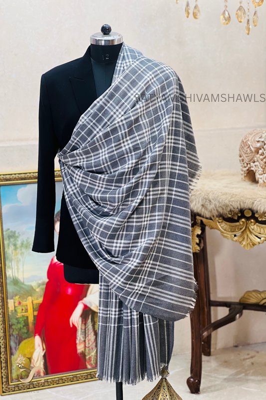 Mens Woven Check Shawl Light Weight - Fine Wool , full size