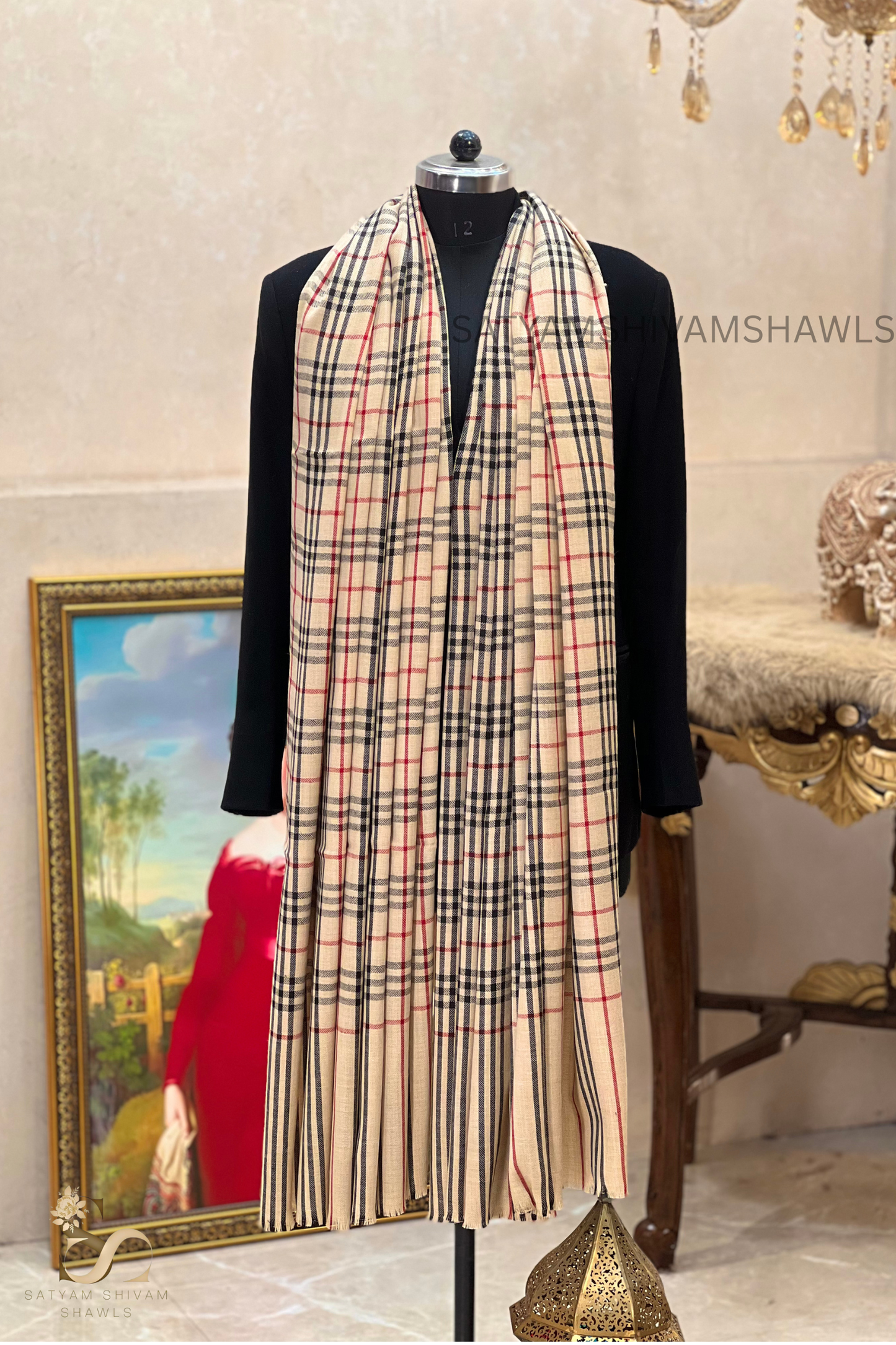 Mens Woven Check Shawl Light Weight - Fine Wool , full size