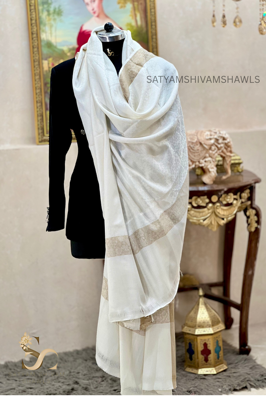 PASHMINA WOOL BORDER WEAVED SHAWL, SOFT, WARM AND LIGHT WEIGHT,BIG SIZE