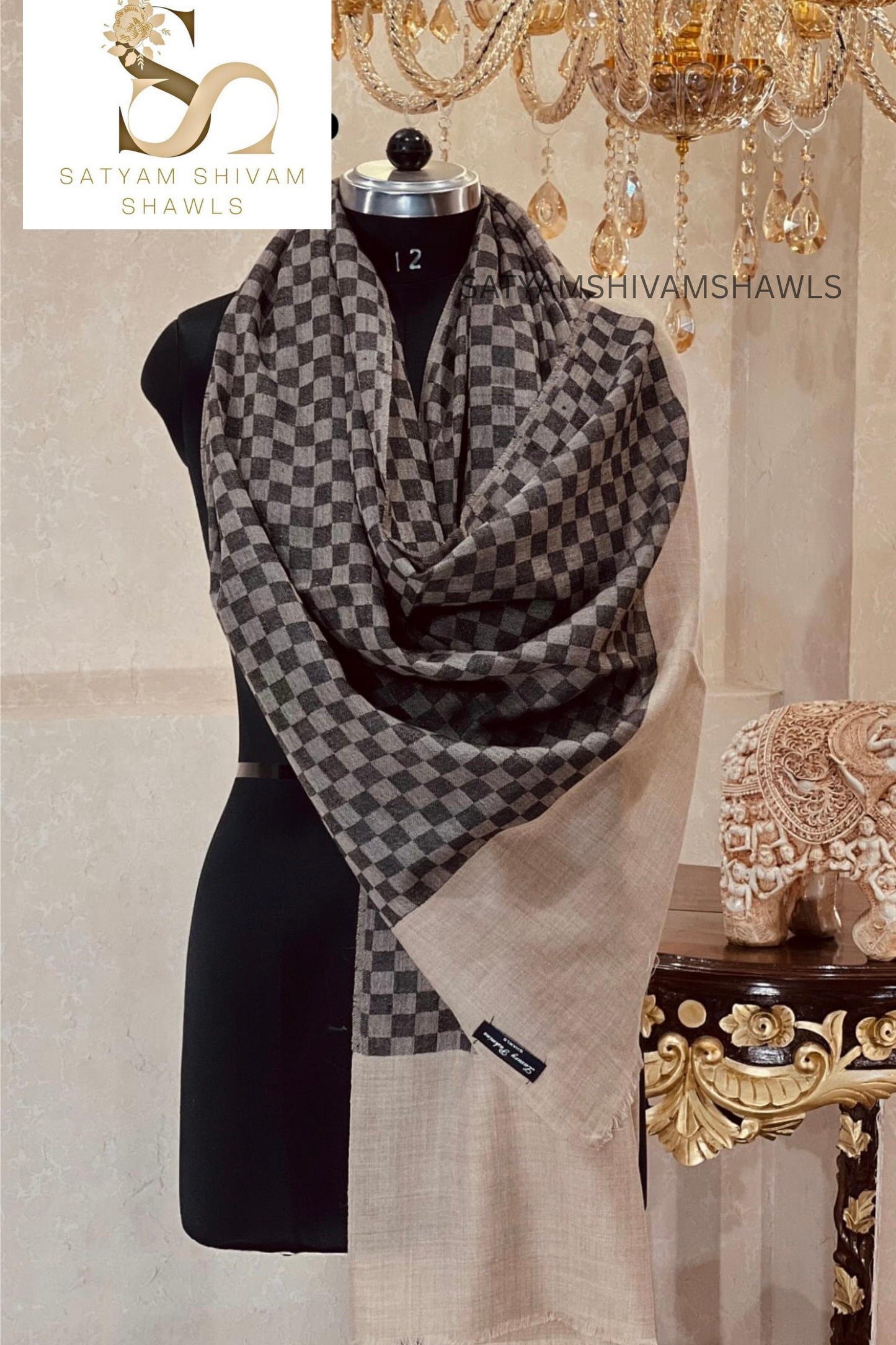 EXTRA FINE WOOL MIST CHECK MENS STOLE, SOFT & LIGHT WEIGHT