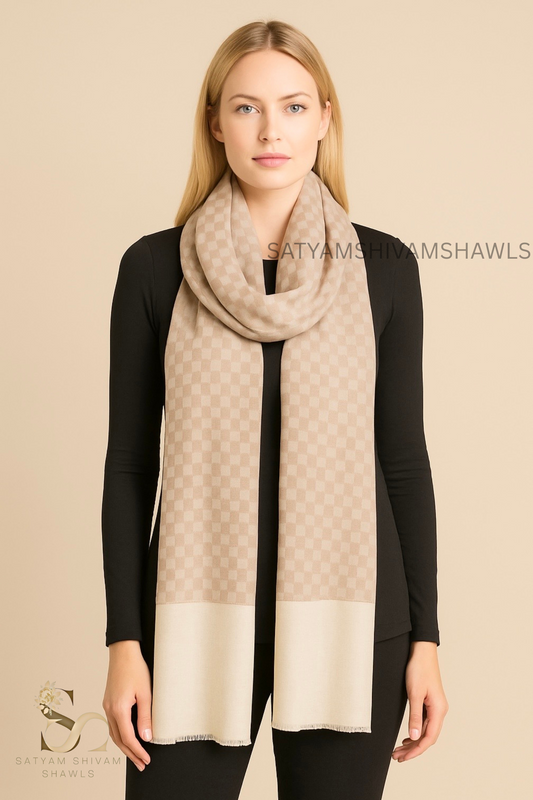 EXTRA FINE WOOL MIST CHECK WOMENS STOLE, SOFT & LIGHT WEIGHT