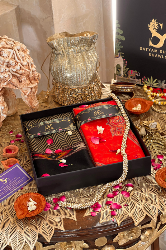 His And Her Set Of 100% pure wool shawl & stole With Premium Gift Box Packaging