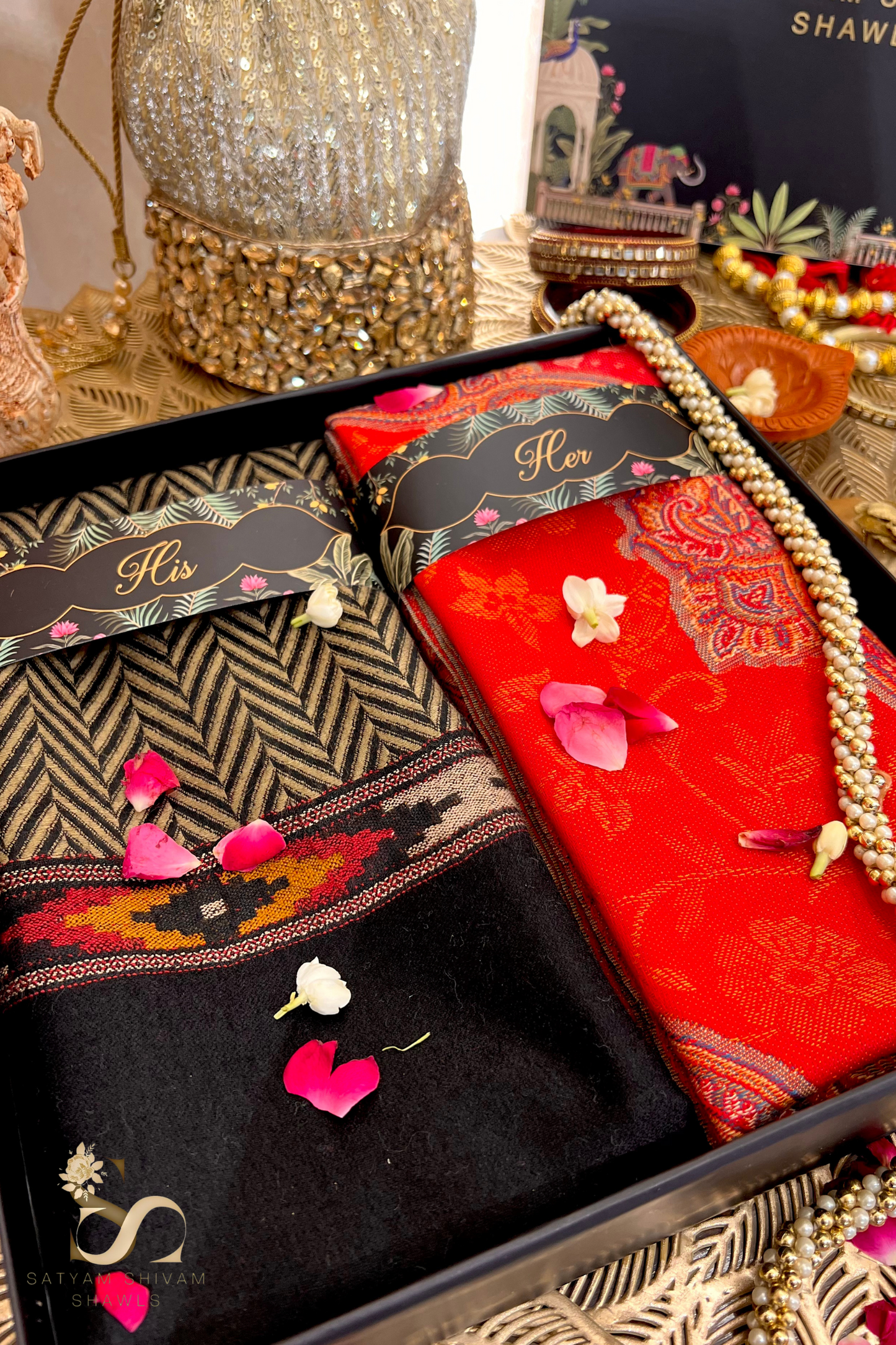 His And Her Set Of 100% pure wool shawl & stole With Premium Gift Box Packaging