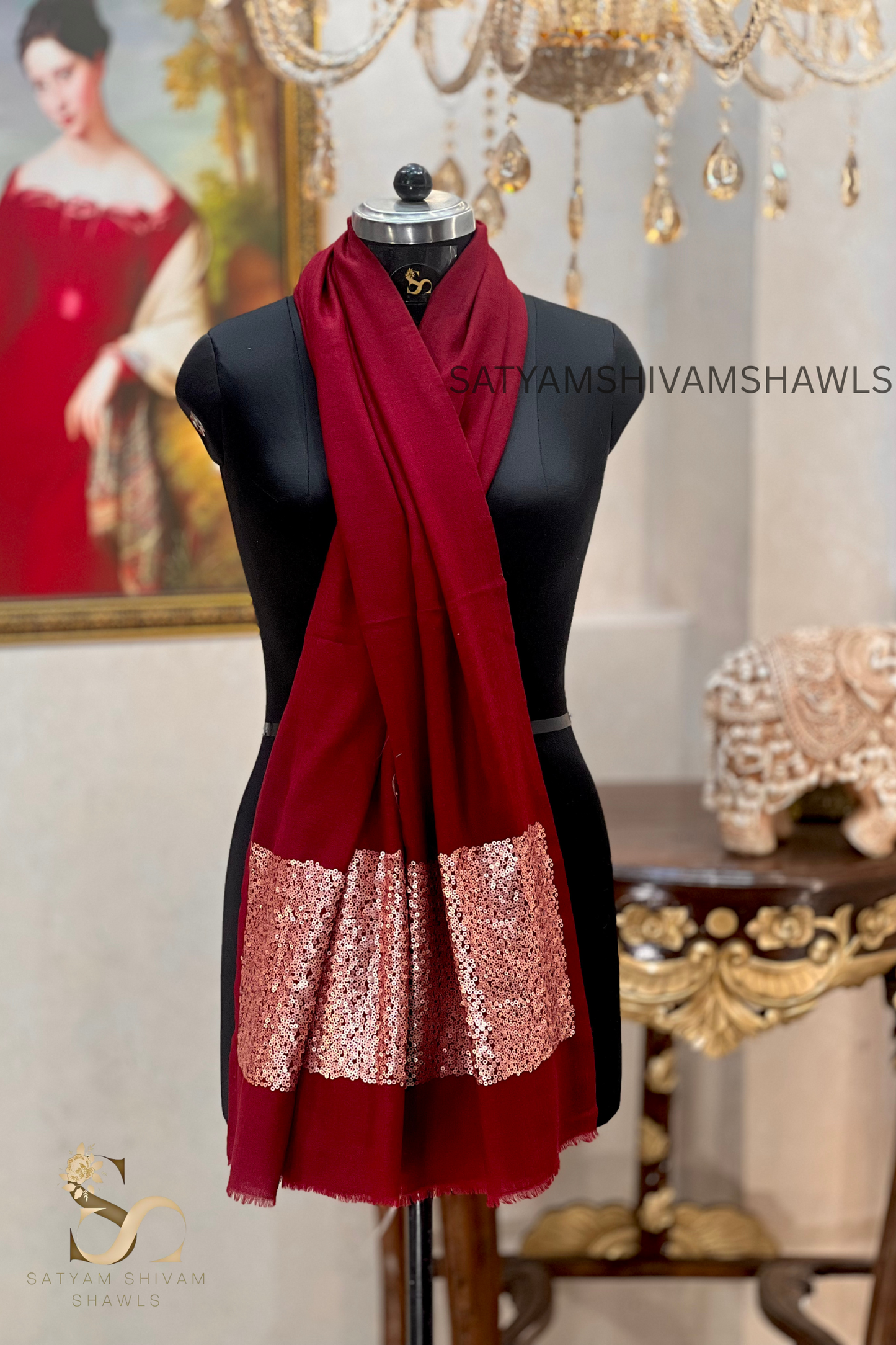 Fine wool embroidery sippi palla stole