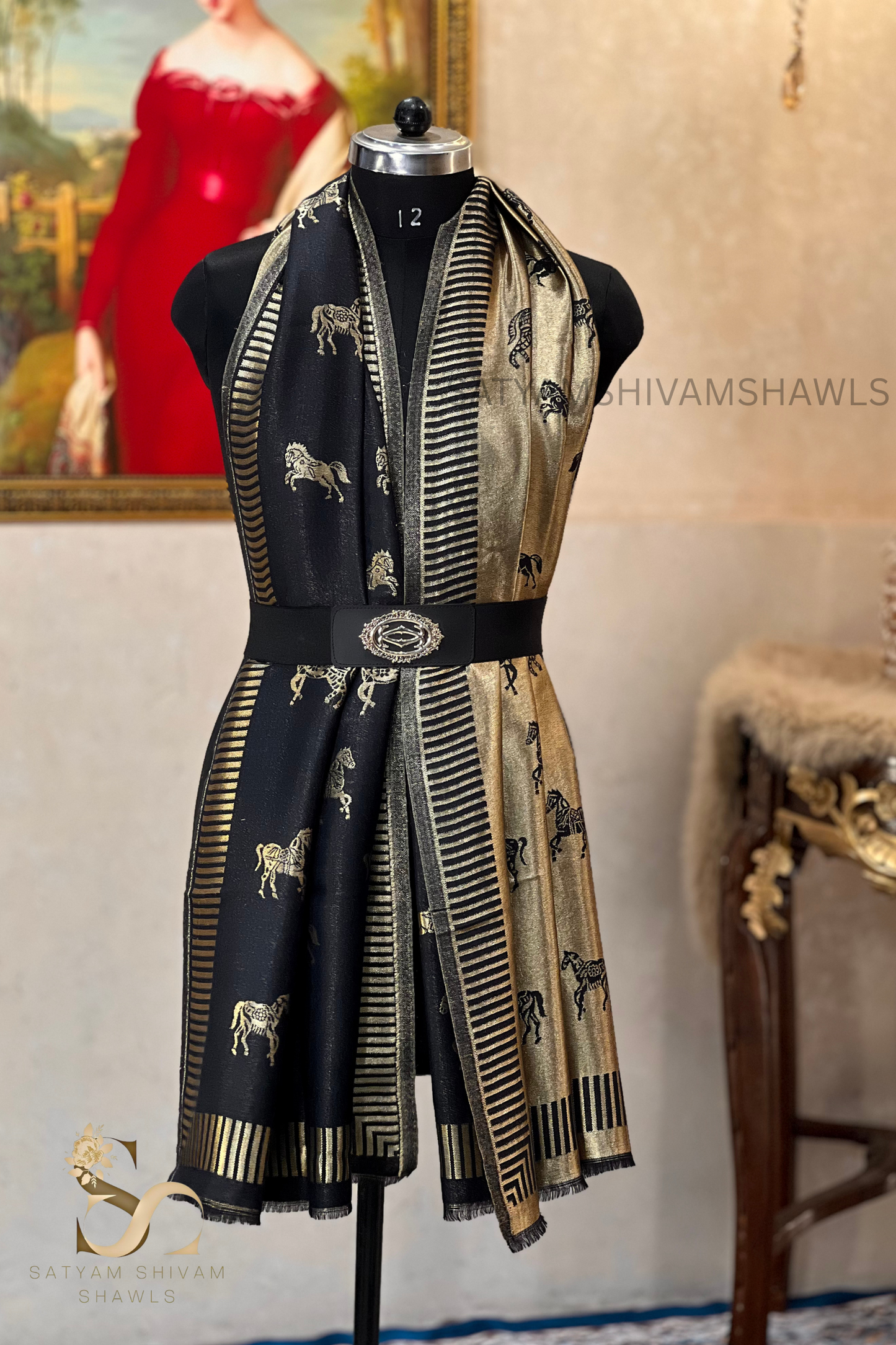 Twilight reversible horse moonlight design stole ,black