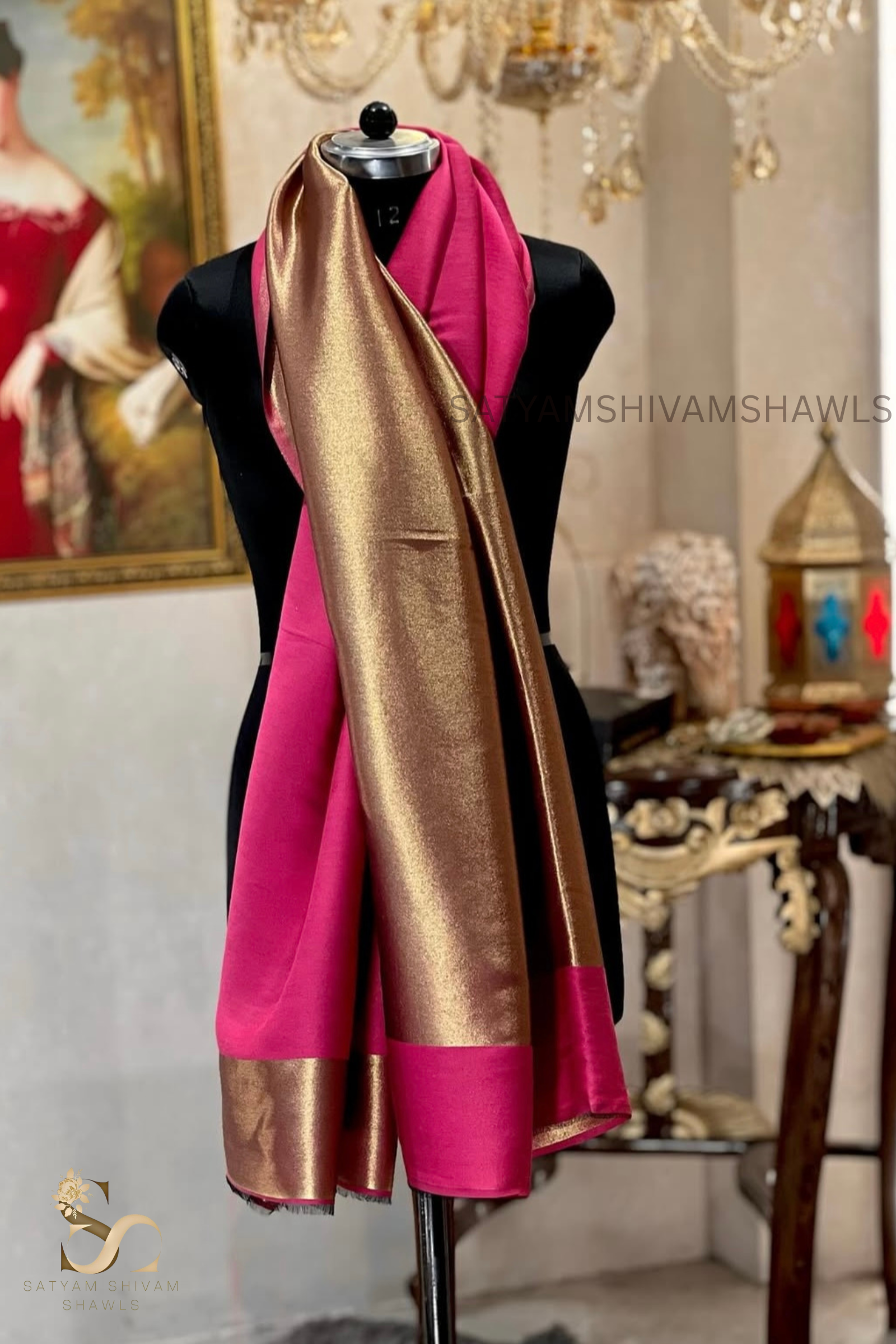 Noor-e-zari twilight reversible (STOLE) HOT PINK