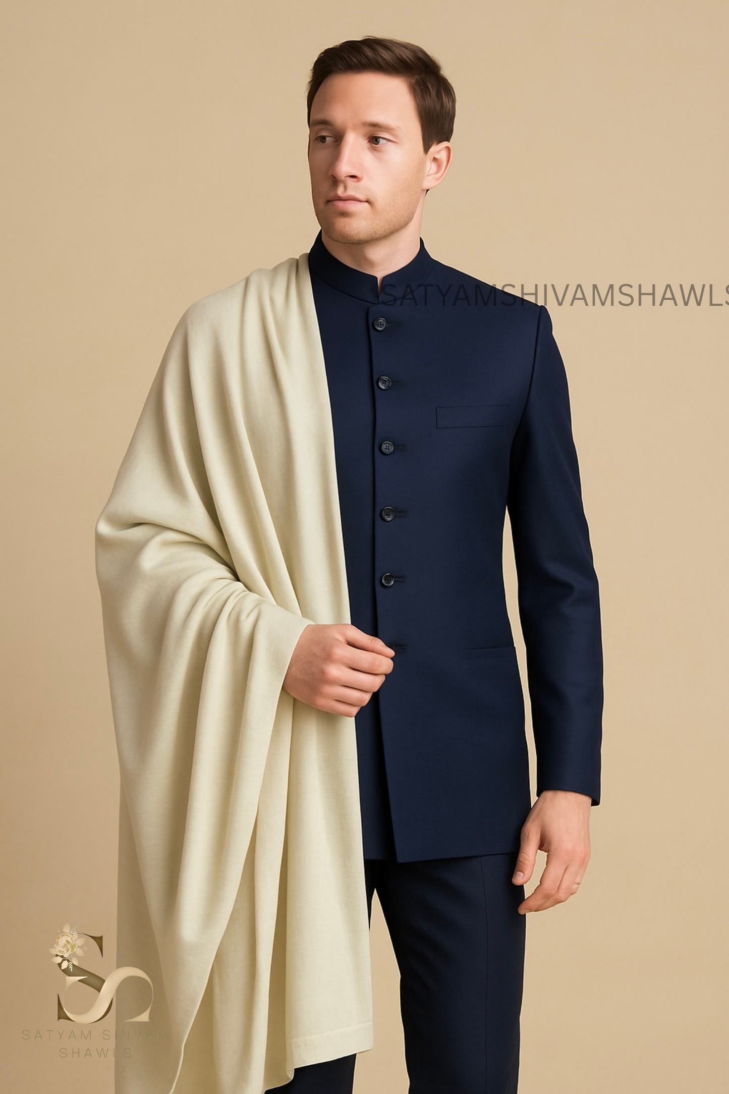 PASHMINA MENS  100% CERTIFIED PURE WOOL SUPER FINE RING SHAWL, FULL SIZE , LIGHT SKIN