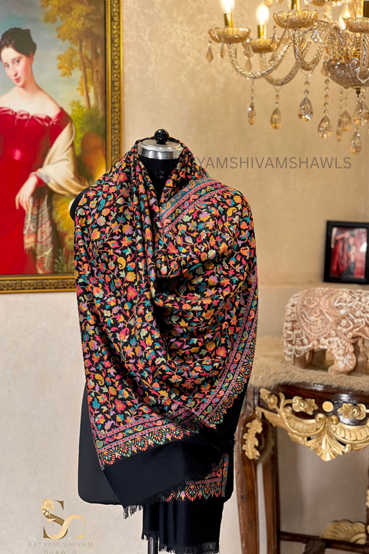VINTAGE ROYAL JAMAWAR PAISLEY KANI DESIGN MENS SHAWL,BLACK