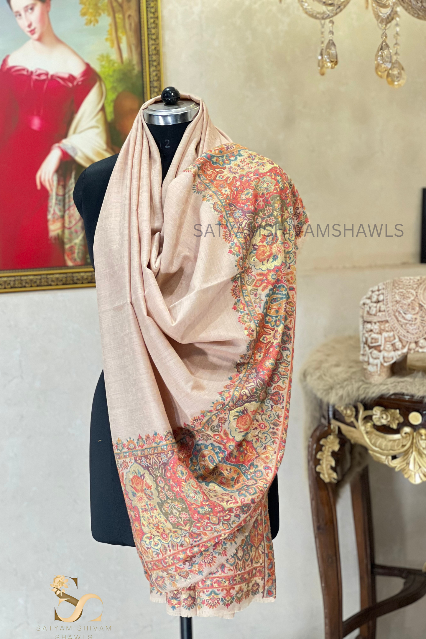 ZARI MOONLIGHT KANI WEAVE PURE WOOL PALLA SHAWL,WARM AND SOFT,SKIN