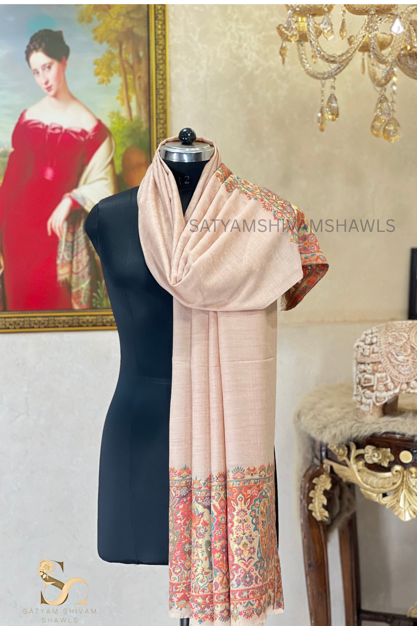 ZARI MOONLIGHT KANI WEAVE PURE WOOL PALLA SHAWL,WARM AND SOFT,SKIN