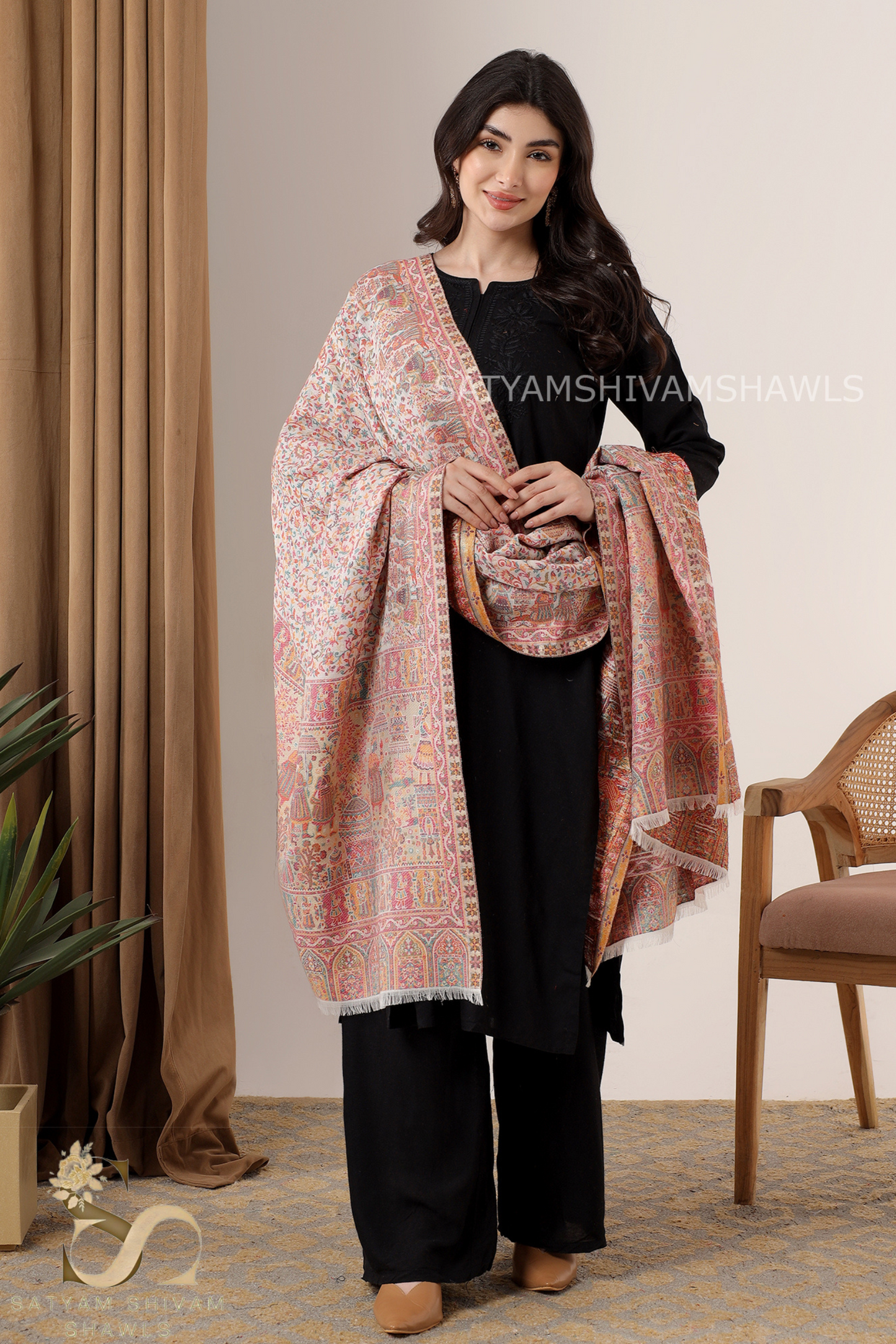 MOONLIGHT MUGHAL DARBAR PALLA PASHMINA BLEND WOOL SHAWL
