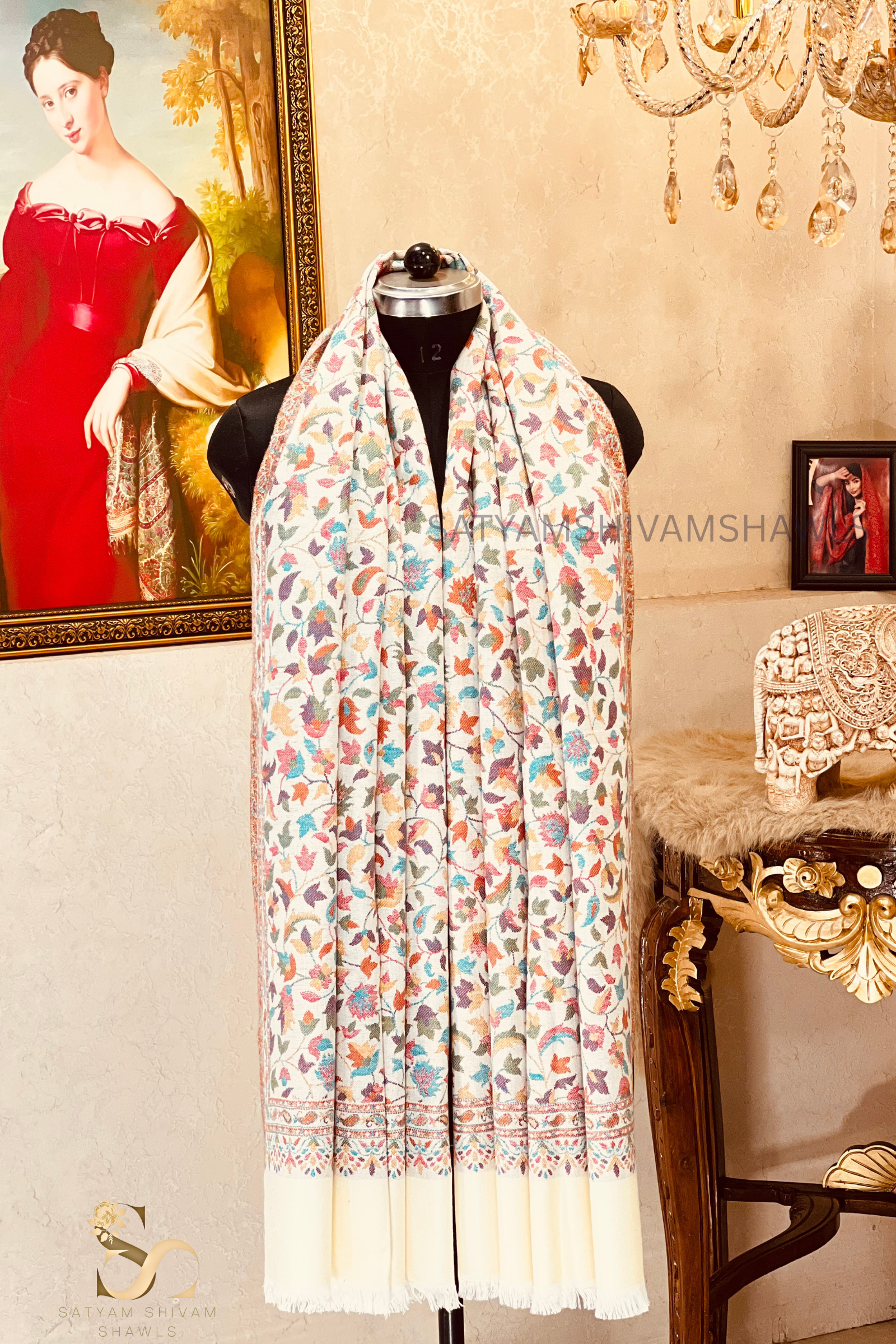VINTAGE ROYAL JAMAWAR PAISLEY KANI DESIGN MENS SHAWL,WHITE