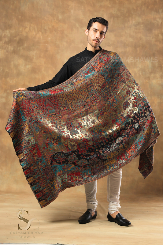 MOONLIGHT REVERSIBLE FINE WOOL PASHMINA MENS SHAWL,