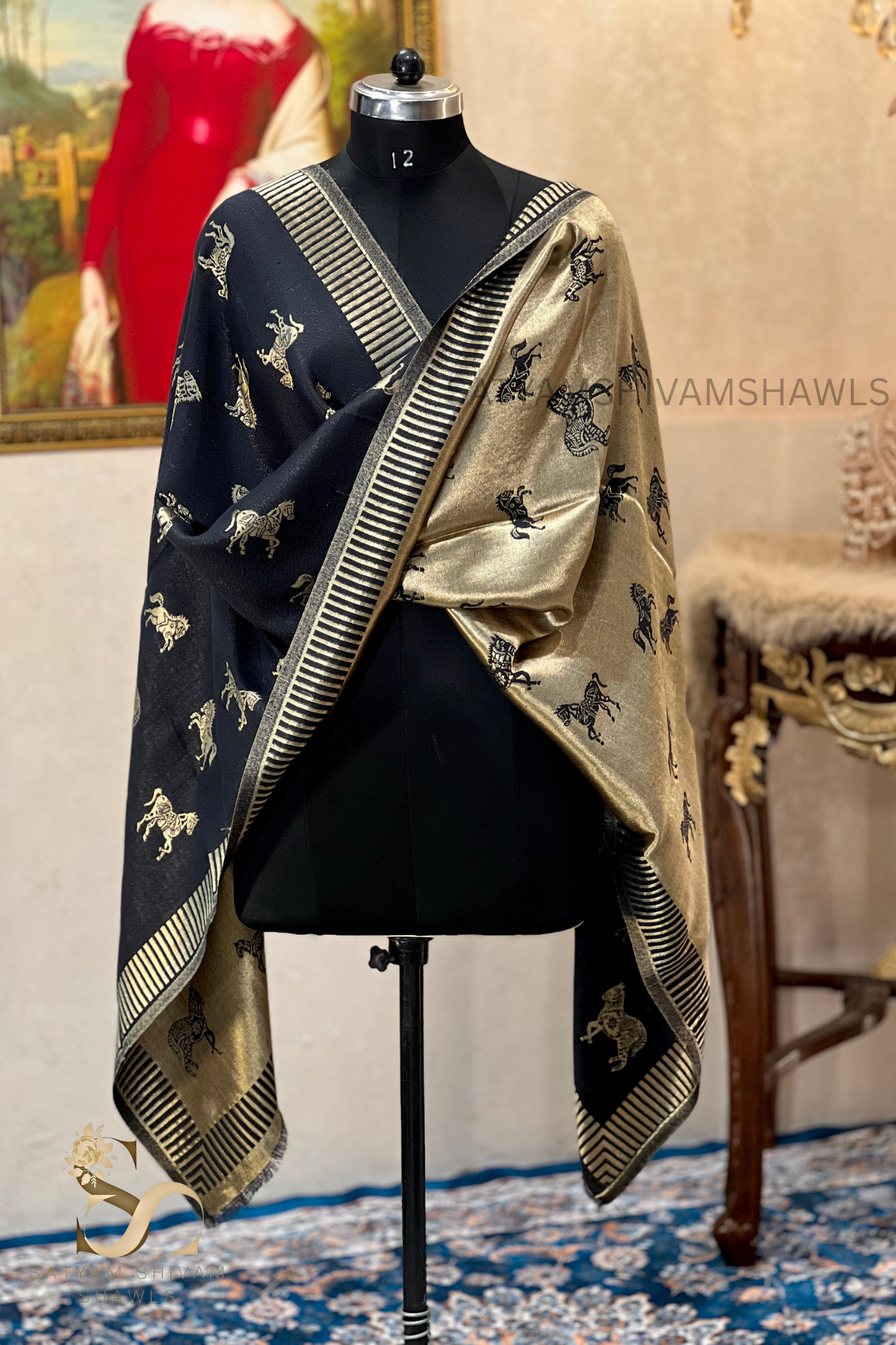 Twilight reversible horse moonlight design stole ,black