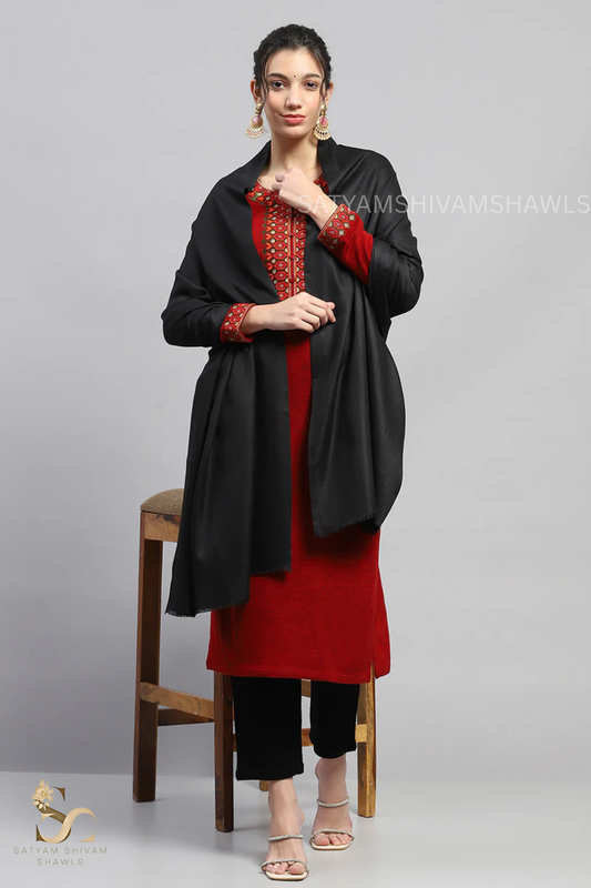 WOMENS PURE WOOL SHAWL ,SOLID PLAIN DESIGN,BLACK,