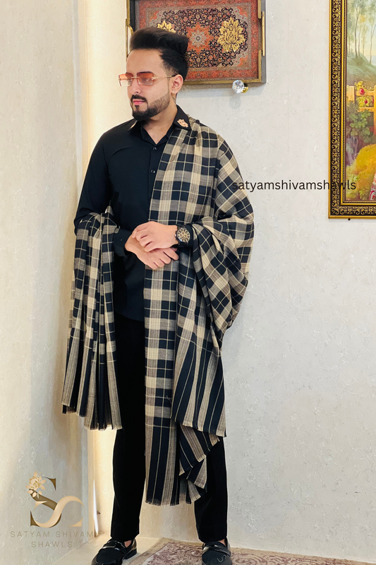 Mens Woven Check Shawl Light Weight - Fine Wool , full size