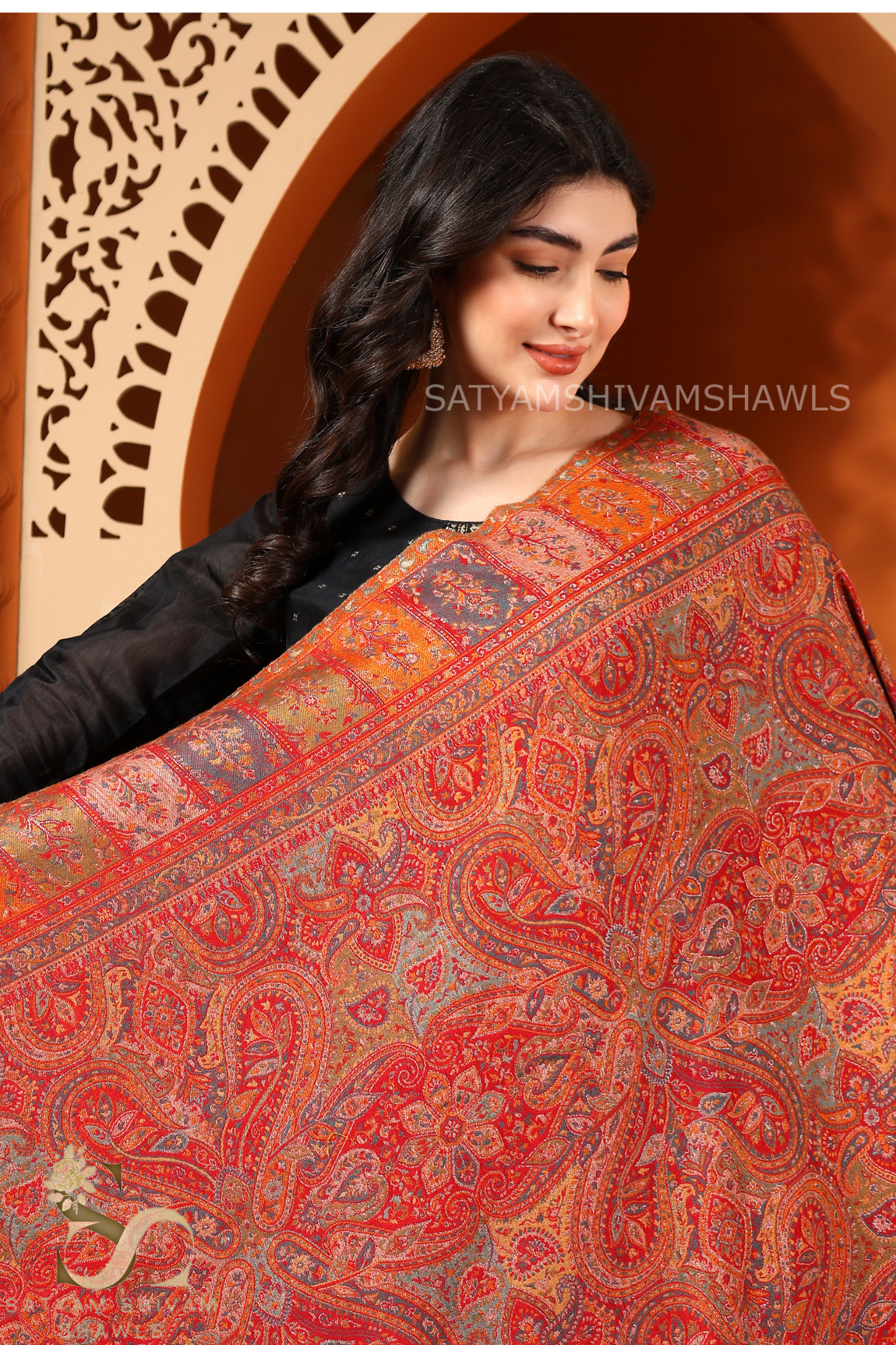 "MEHROOM BLOOM JAAL" PASHMINA KANI WEAVED SHAWL