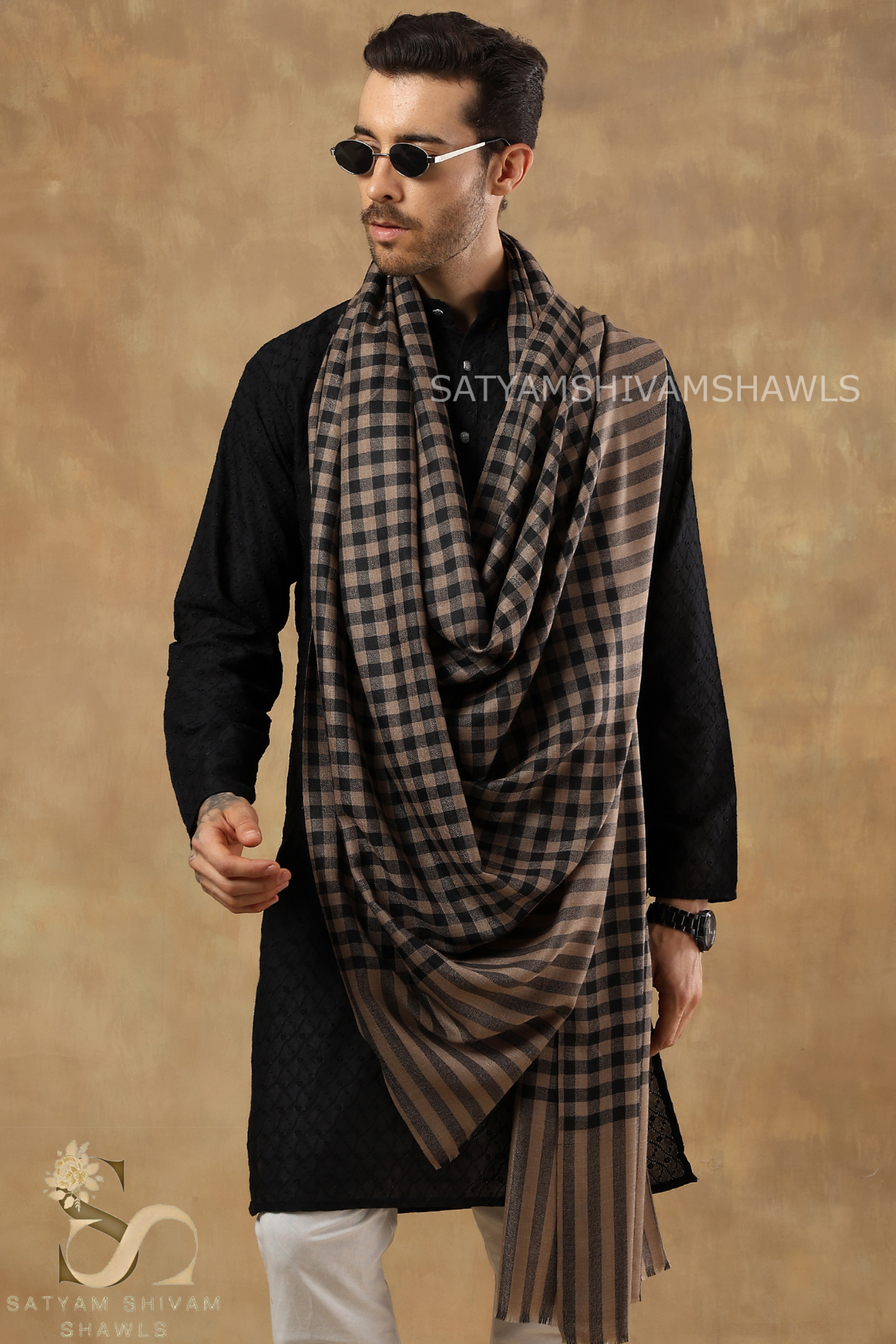 SATYAMSHIVAMSHAWLS HIS AND HER SET OF MENS FINE WOOL SHAWL AND WOMENS PASHMINA EMBROIDERY STOLE WITH PREMIUM GIFT BOX PACKAGING
