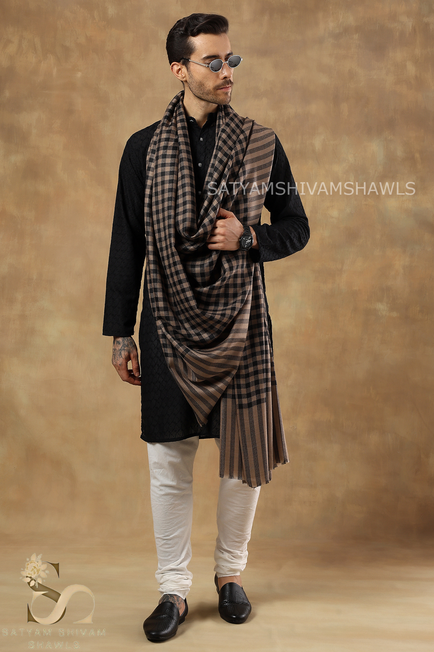 SATYAMSHIVAMSHAWLS HIS AND HER SET OF MENS FINE WOOL SHAWL AND WOMENS PASHMINA EMBROIDERY STOLE WITH PREMIUM GIFT BOX PACKAGING