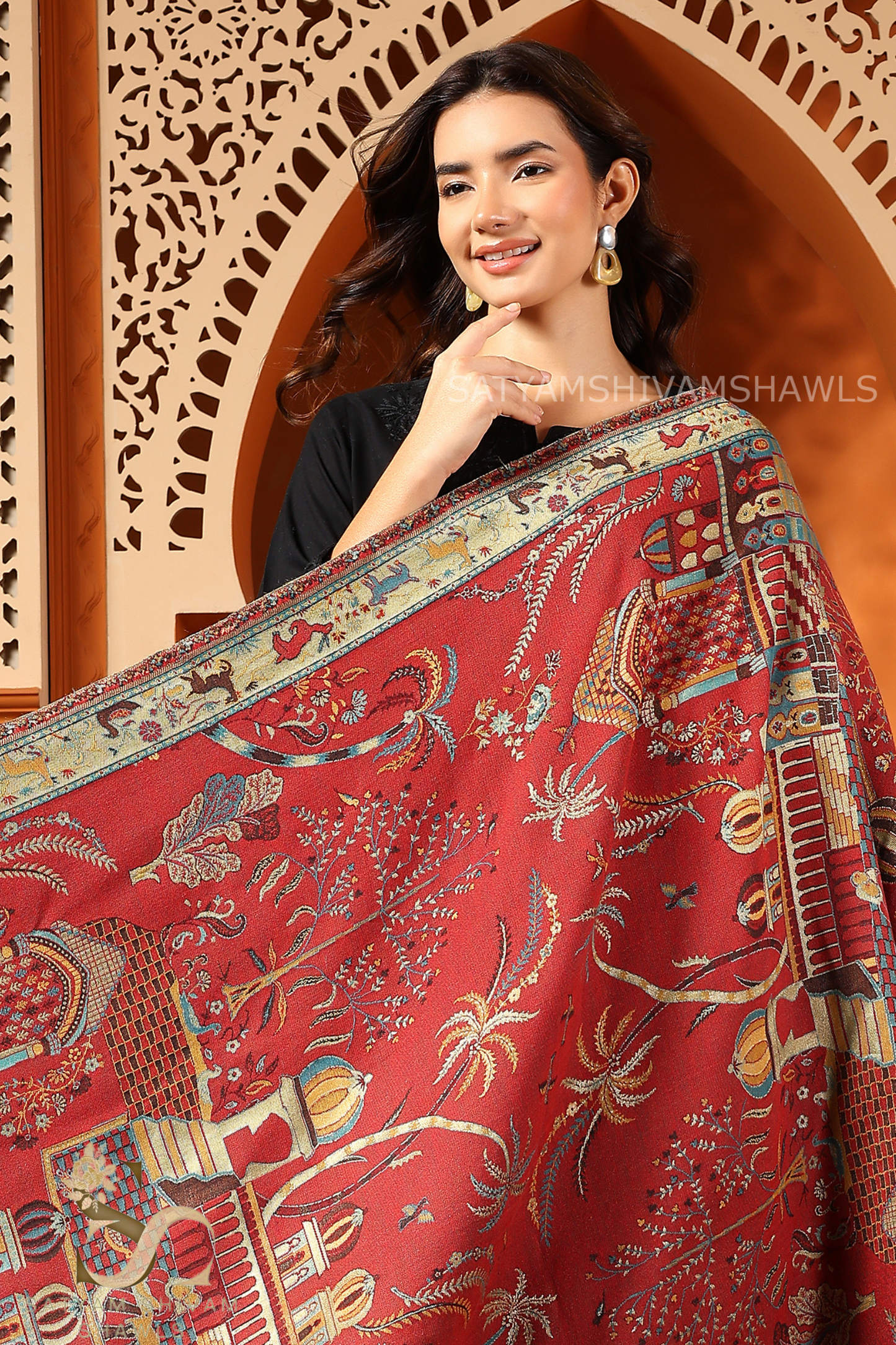 MOONLIGHT MEHROON AUTHENTIC INDIAN DESIGN REVERSIBLE SHAWL