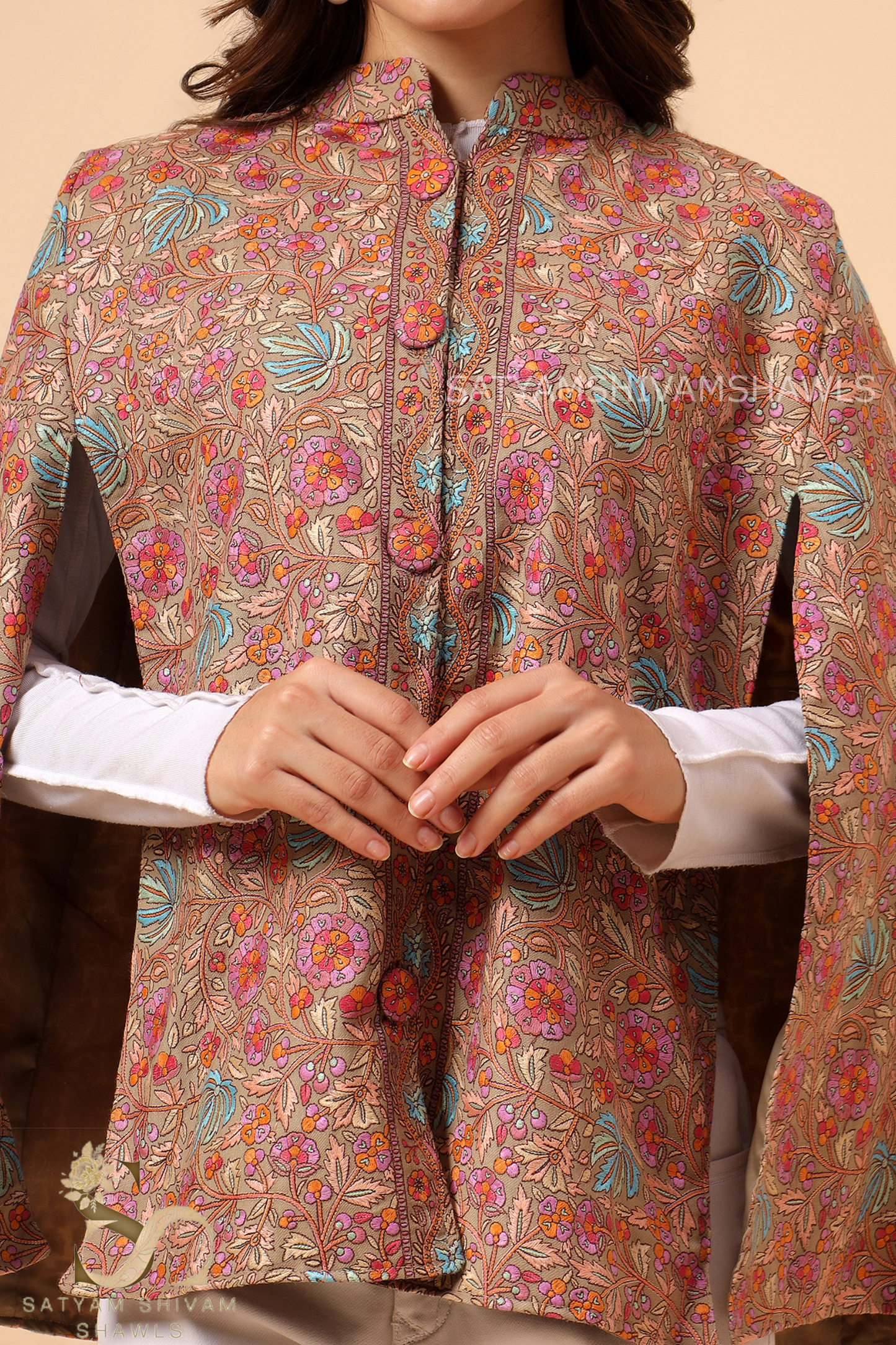 PAPER MACHE KASHMIRI CHINAR CAPE HANDCRAFTED ,BEIGE
