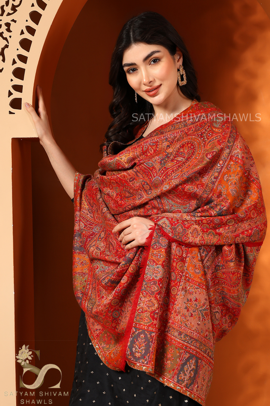 "MEHROOM BLOOM JAAL" PASHMINA KANI WEAVED SHAWL