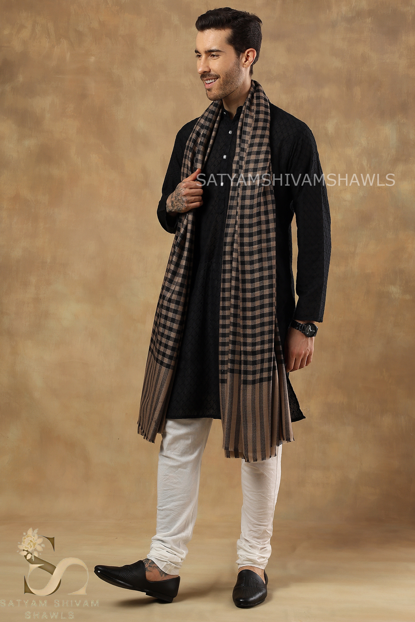 SATYAMSHIVAMSHAWLS HIS AND HER SET OF MENS FINE WOOL SHAWL AND WOMENS PASHMINA EMBROIDERY STOLE WITH PREMIUM GIFT BOX PACKAGING