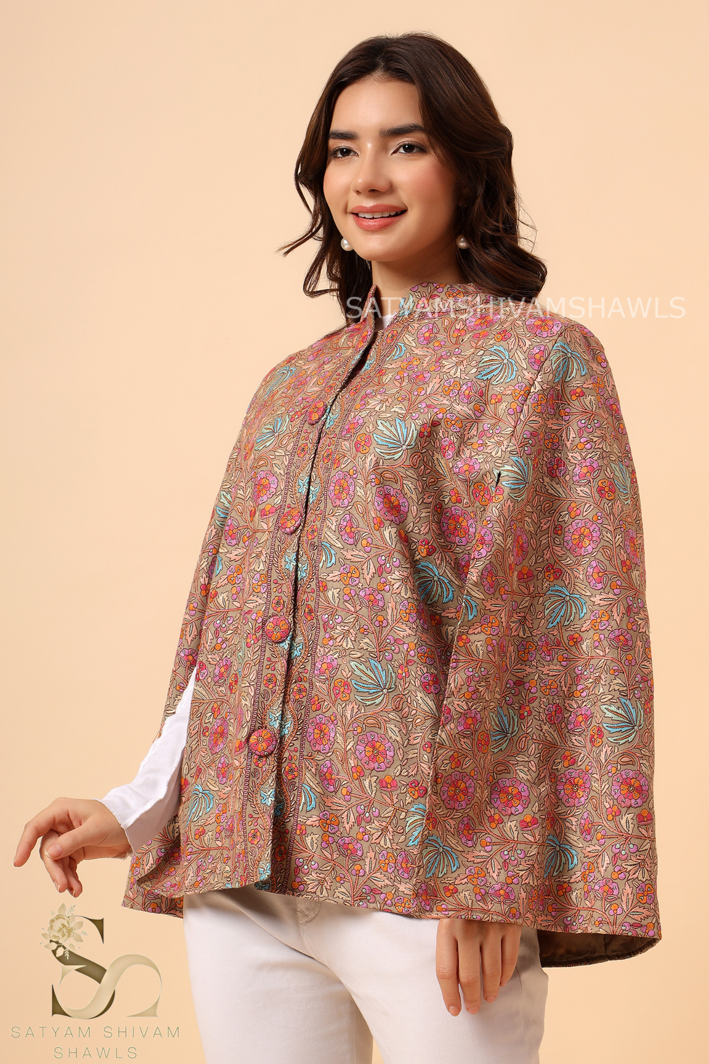PAPER MACHE KASHMIRI CHINAR CAPE HANDCRAFTED ,BEIGE