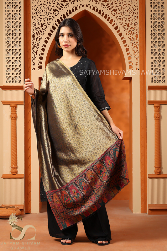 "Shaam-e-Mughal" TWILIGHT REVERSIBLE MUGHAL PALLA DESIGN STOLE ,GOLDEN