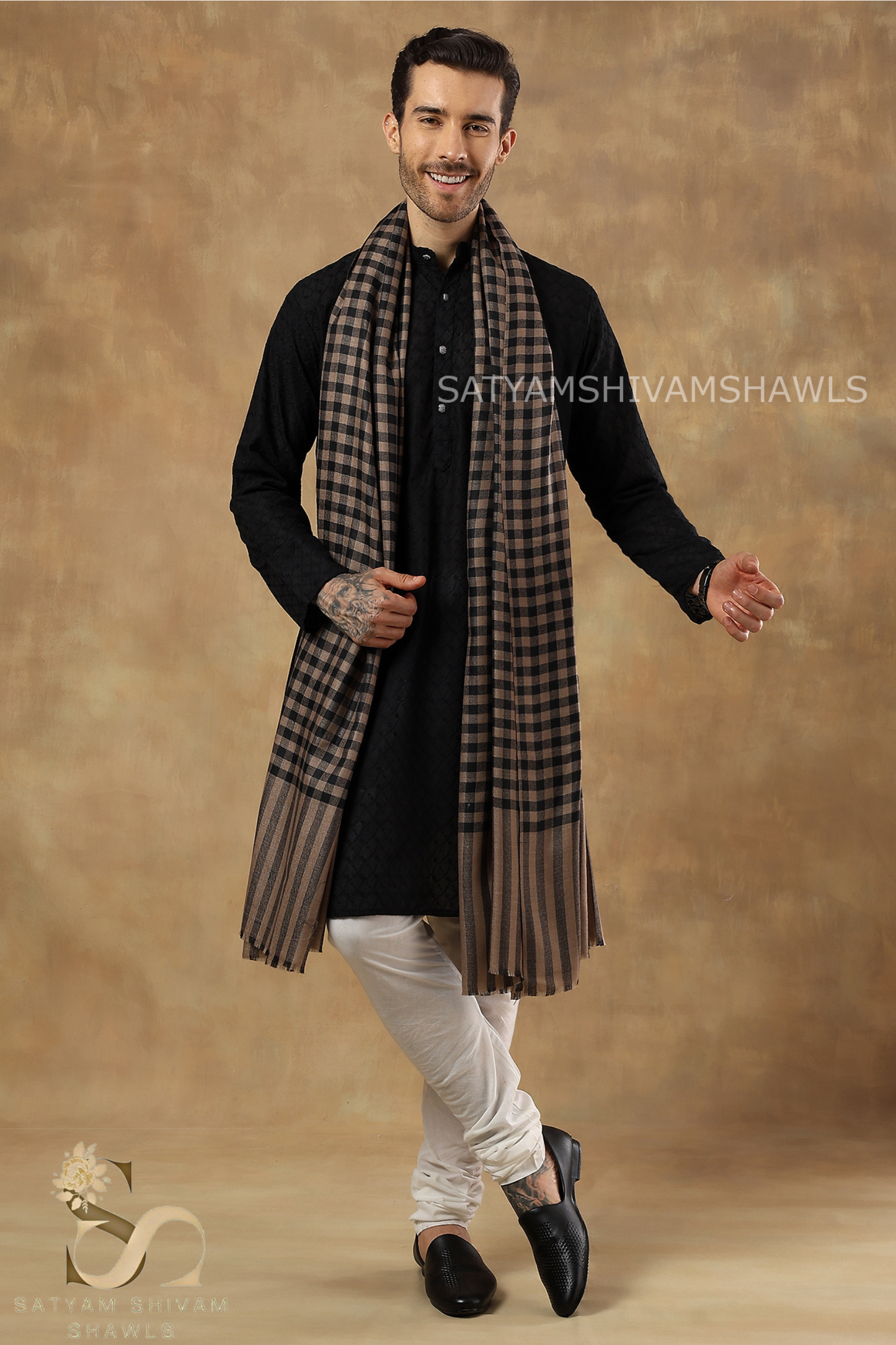 SATYAMSHIVAMSHAWLS HIS AND HER SET OF MENS FINE WOOL SHAWL AND WOMENS PASHMINA EMBROIDERY STOLE WITH PREMIUM GIFT BOX PACKAGING