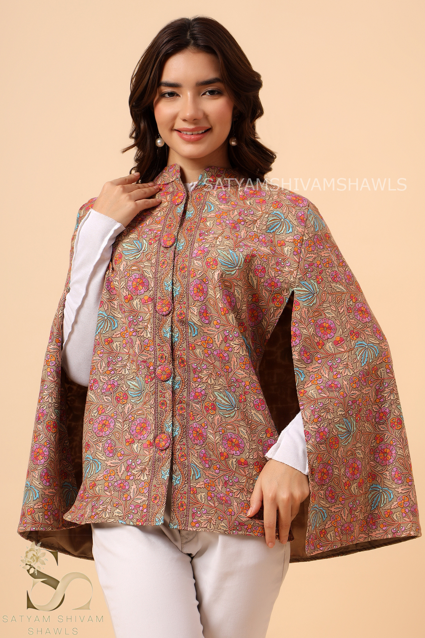 PAPER MACHE KASHMIRI CHINAR CAPE HANDCRAFTED ,BEIGE