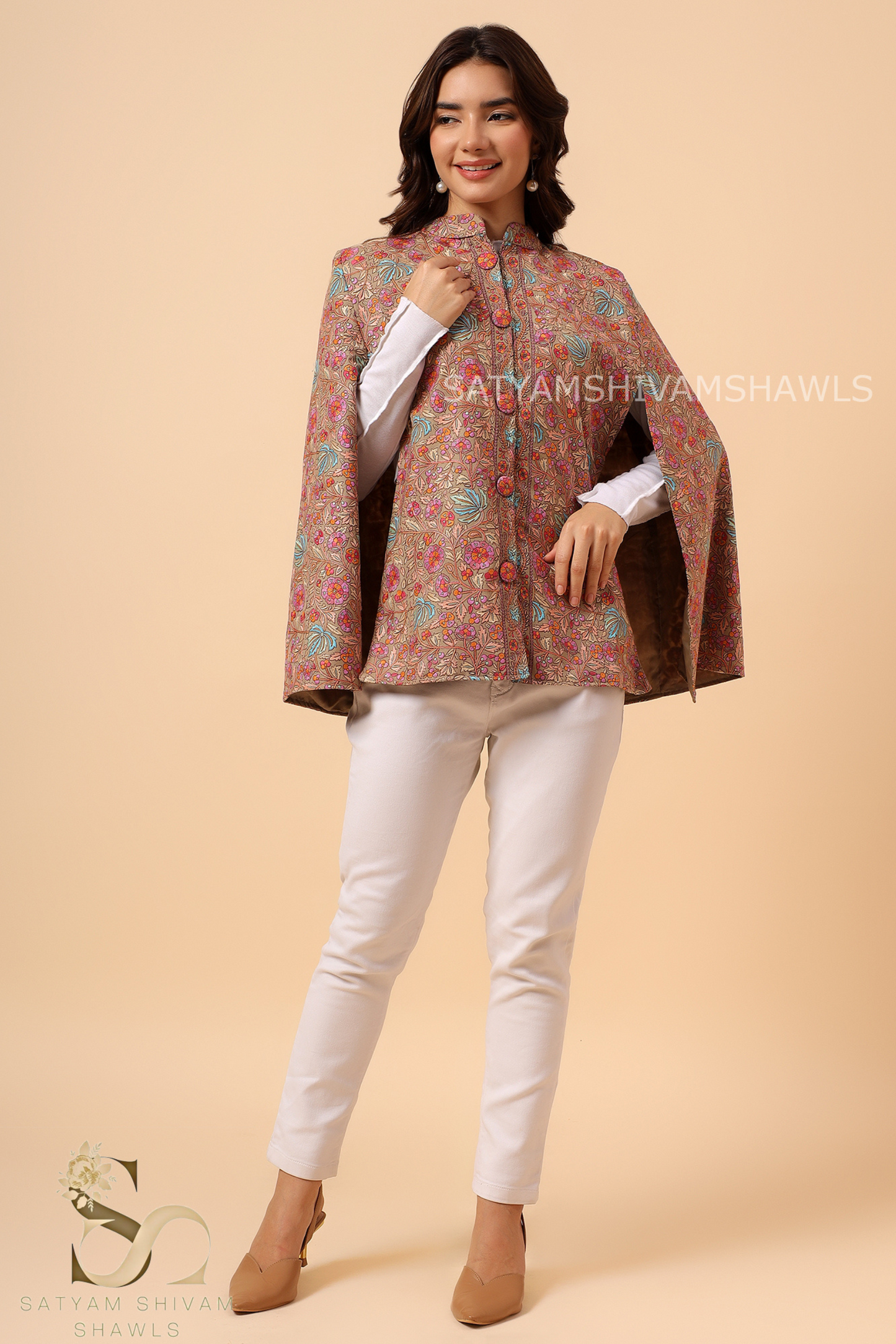 PAPER MACHE KASHMIRI CHINAR CAPE HANDCRAFTED ,BEIGE