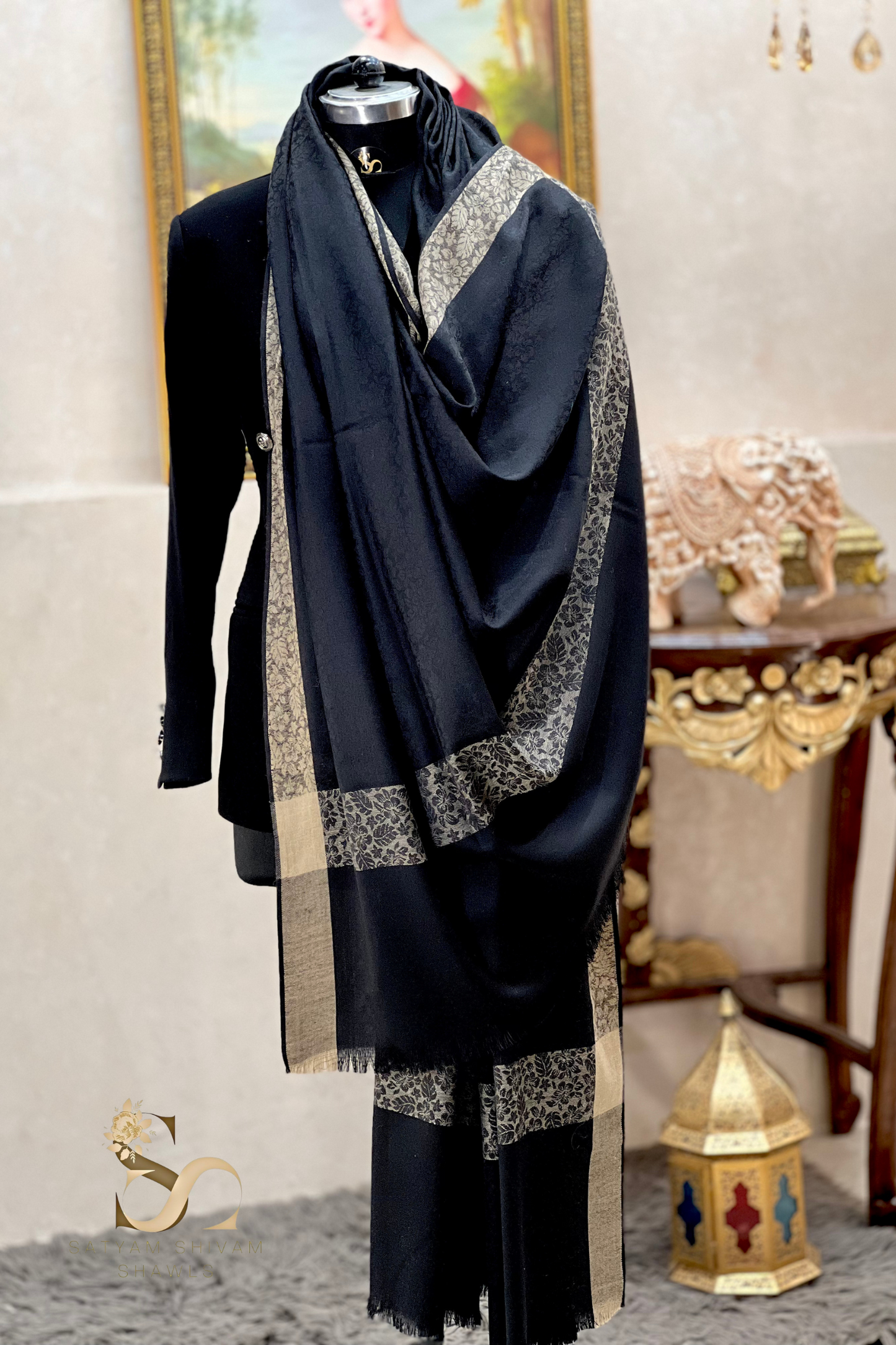 HIS AND HER SET OF MENS PURE WOOL SHAWL AND WOMEN PURE WOOL BORDER SHAWL