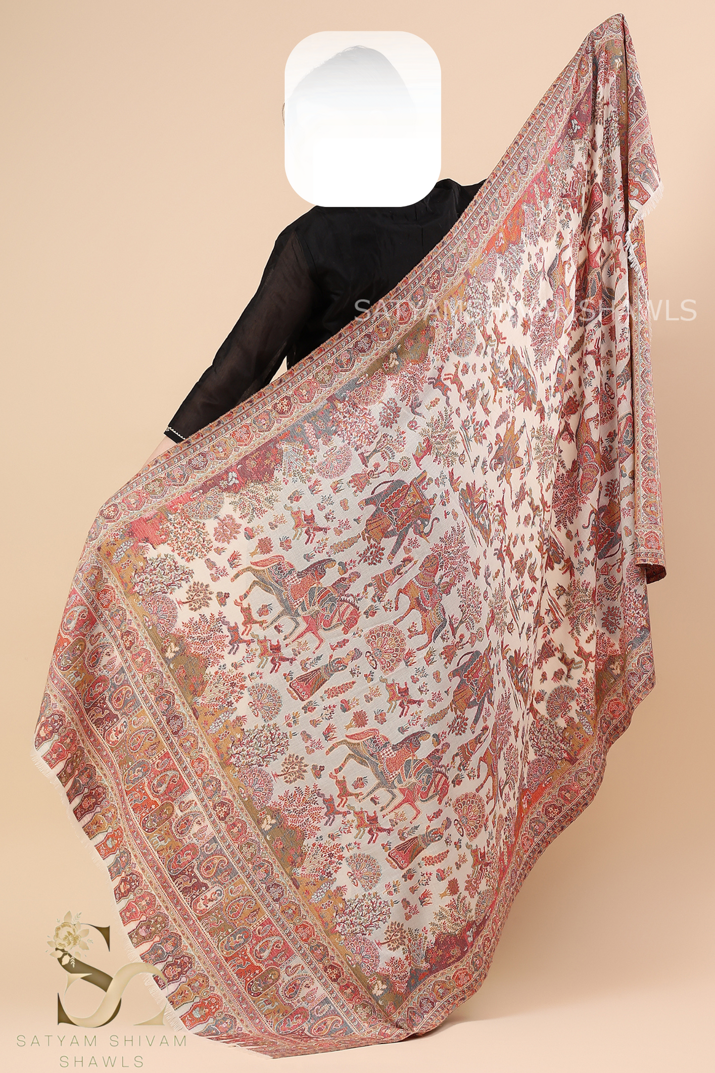 SHIKAADAR DESIGN KANI WOVEN PASHMINA BLEND MENS SHAWLS ,WHITE