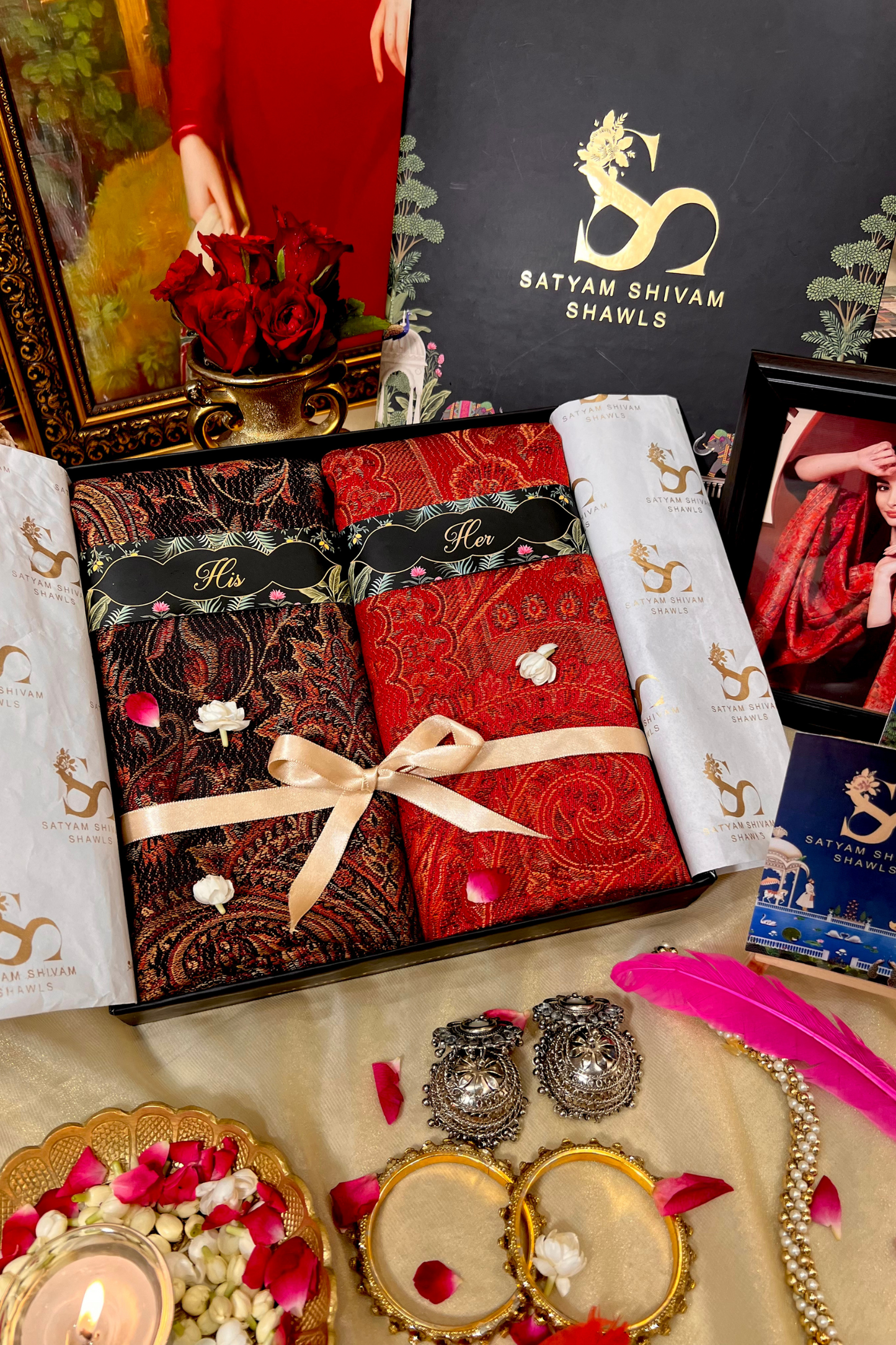 His And Her Set Of 100% pure wool shawls With Premium Gift Box Packaging