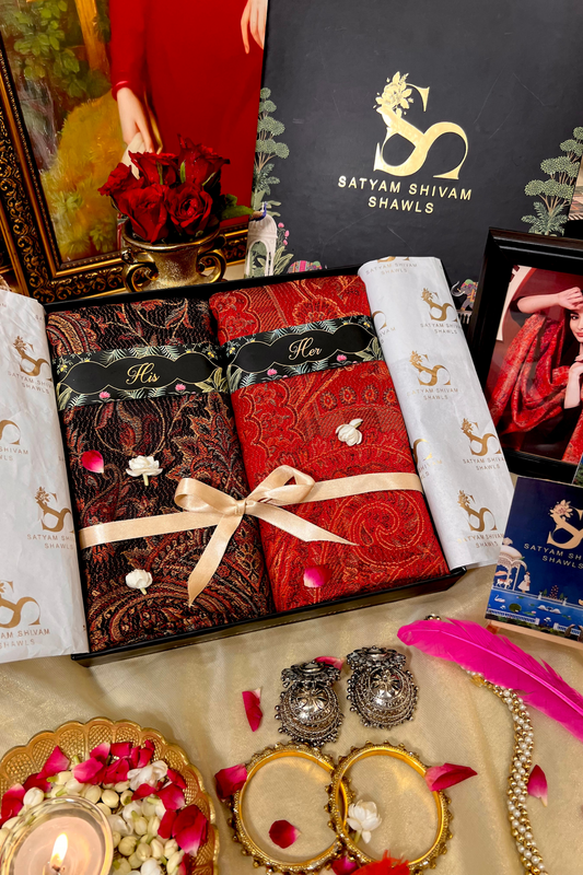 His And Her Set Of 100% pure wool shawls With Premium Gift Box Packaging