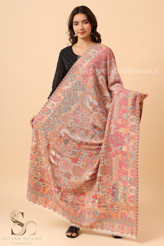 "SHAAN -E-DARBAR" THEME KANI  PASHMINA BLEND WOOL SHAWLS ,LIGHT WEIGHT AND WARM