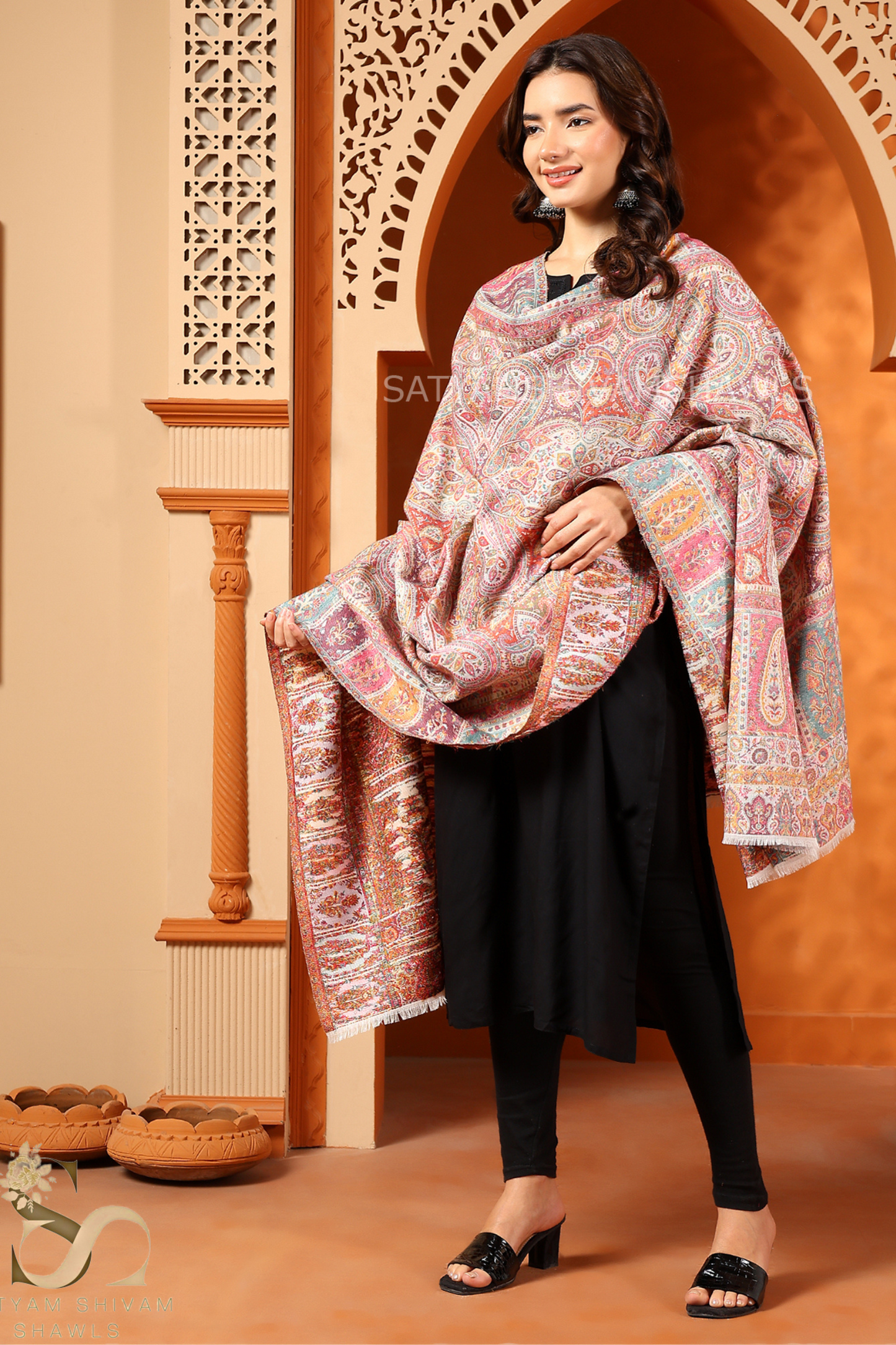 PASHMINA WOOL SUNFLOWER DESIGN MULTI COLORED KANI WEAVED SHAWL