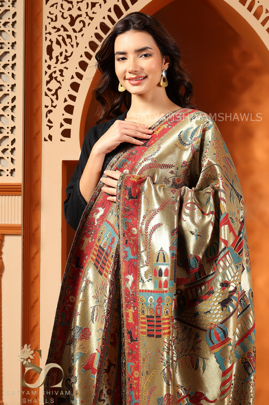 MOONLIGHT MEHROON AUTHENTIC INDIAN DESIGN REVERSIBLE SHAWL