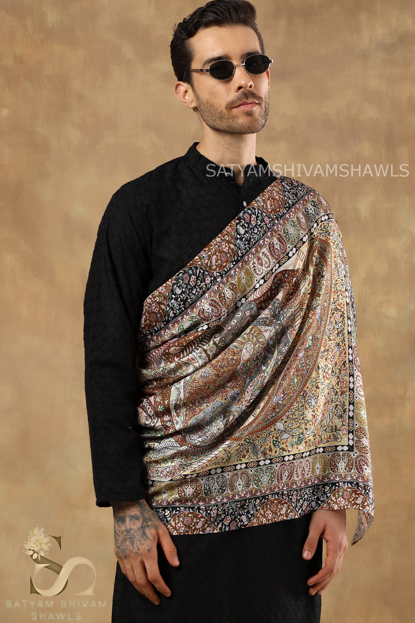 KALAMKARI KASHMIRI VINTAGE  STOLE FINE SOFT BAMBOO PRINT DESIGN