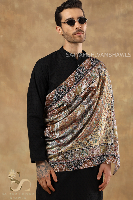 KALAMKARI KASHMIRI VINTAGE  STOLE FINE SOFT BAMBOO PRINT DESIGN