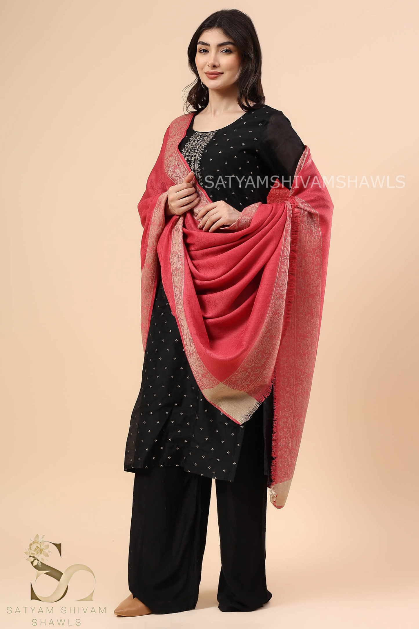 PURE WOOL REVERSIBLE SELF BORDER DESIGN SHAWL ,GAJARI